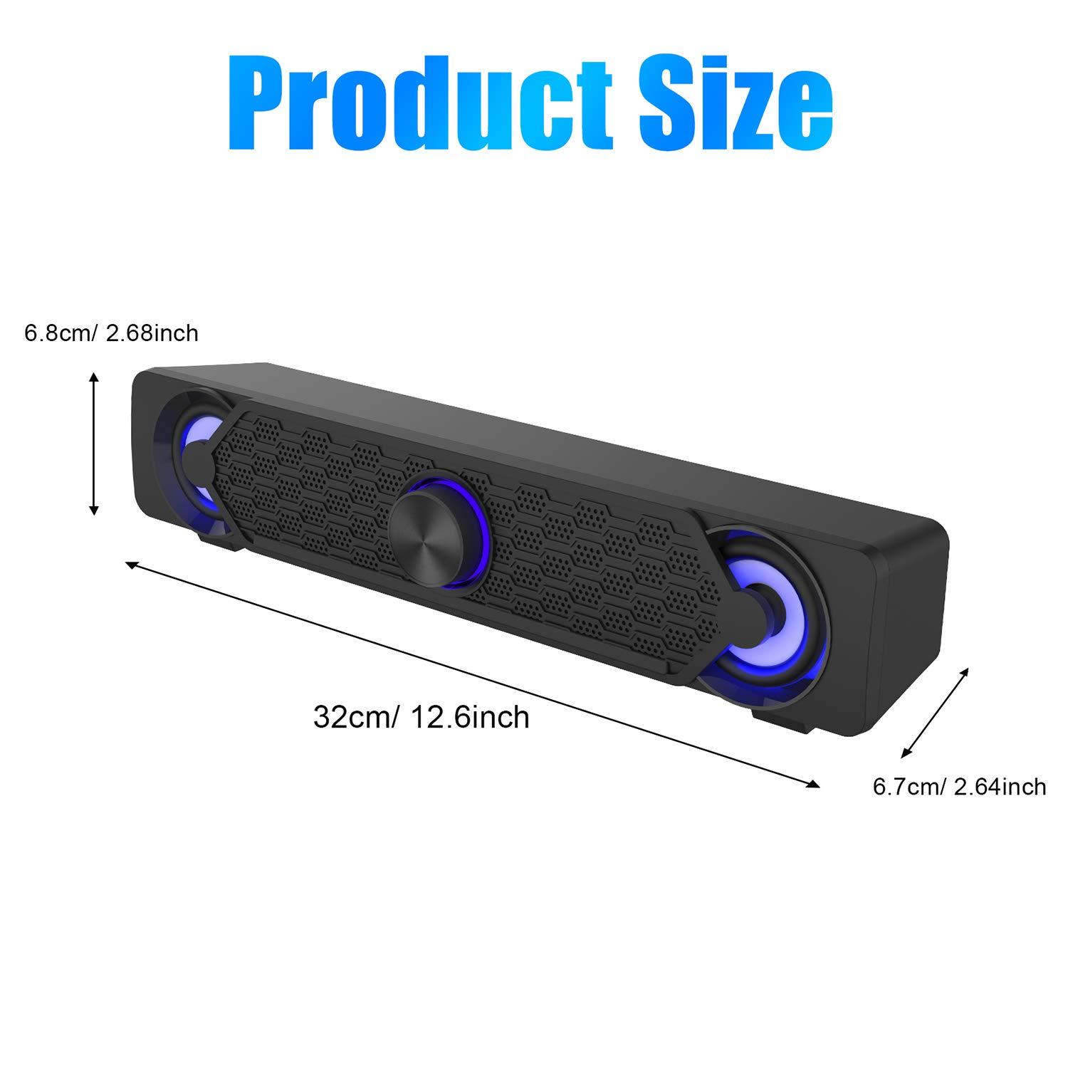 Smalody Smalody Small Computer Speakers for Desktop Gaming Monitor, PC Speakers for Desktop Monitor, Computer Speaker Wired USB Powered, Mini Soundbar with Cool Led Light Effect