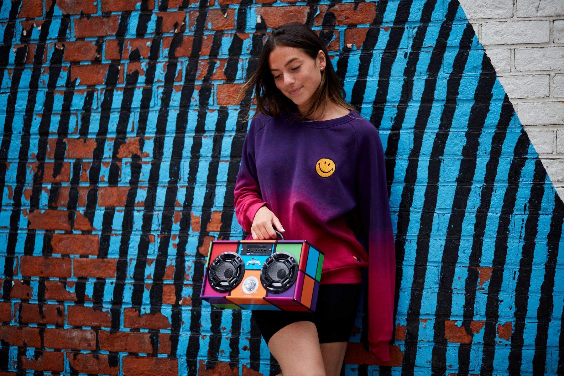 Wireless Express Wireless Express - Mini Boombox with LED Speakers Retro Bluetooth Speaker w/Enhanced FM Radio - Perfect for Home and Outdoor (Retro)