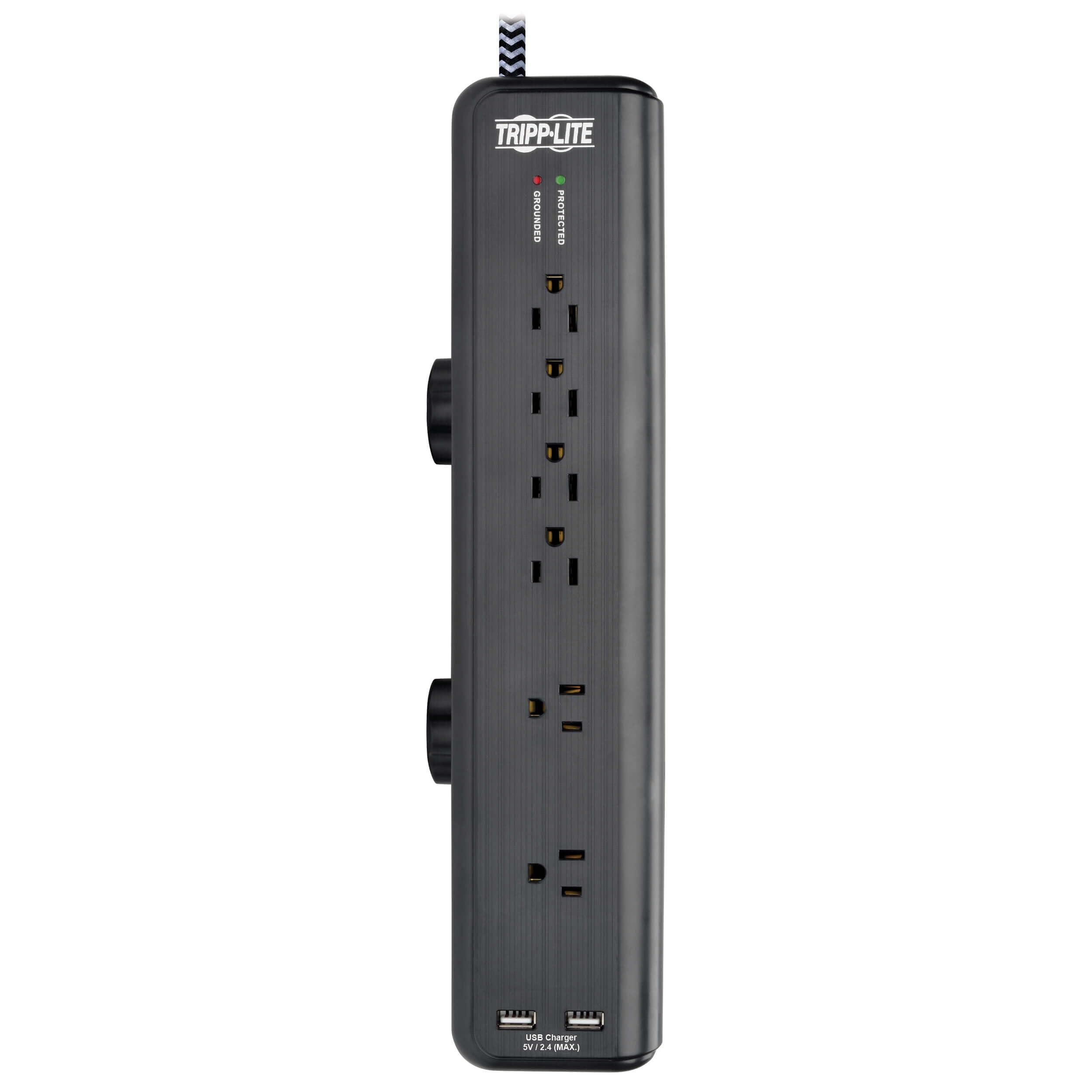 Tripp Lite Tripp Lite Desk Clamp Surge Protector Power Strip, 6-Outlets & 2 USB, Microbrial Resistant, 8 ft Braided Cord, 2100 Joules, 1875W, 40,000 Insurance & Lifetime Manufacturer's Warranty (TLP608DMUAM)