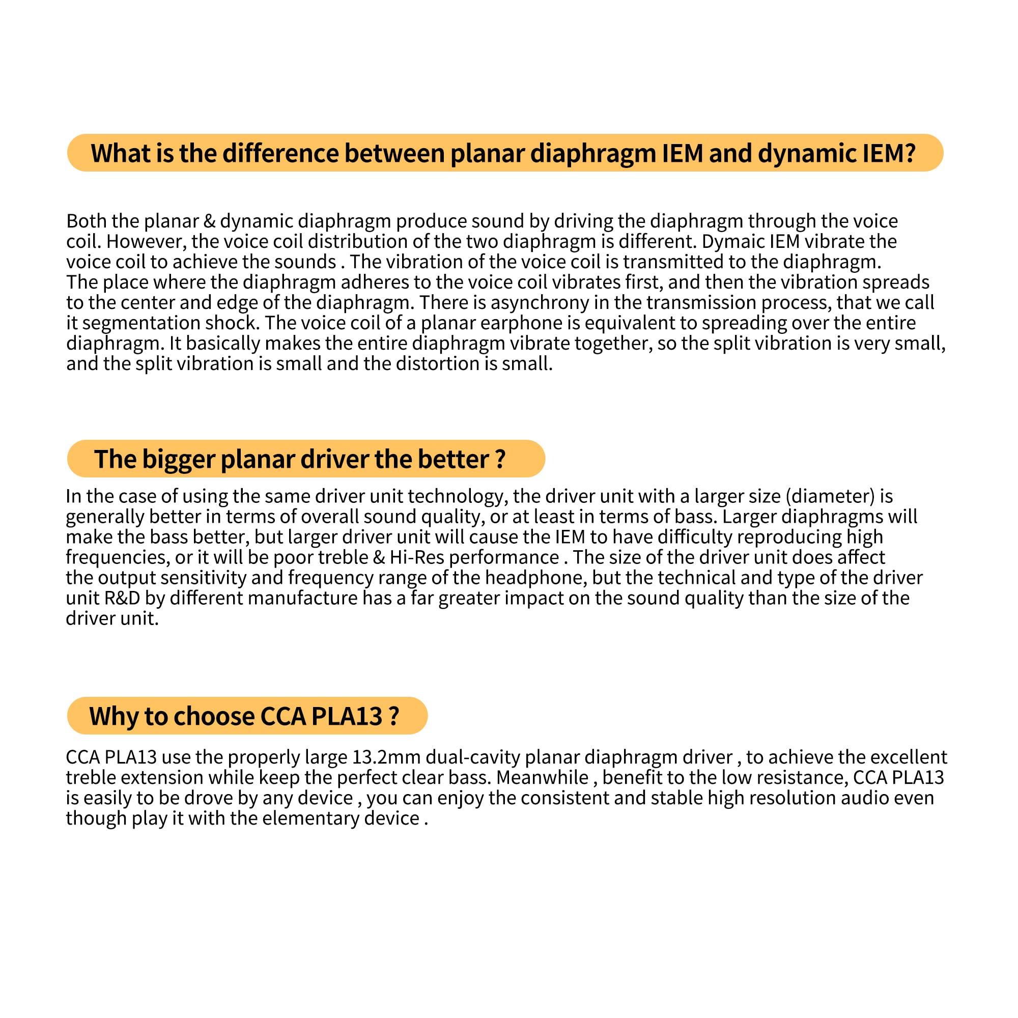 erjigo CCA PLA13 Planar Drivers in-ear Headphones Earbuds, CCA in-ear Monitor Bassy Earphones, iem HIFI Wired ear buds for Audiphile (Black, with Microphone)