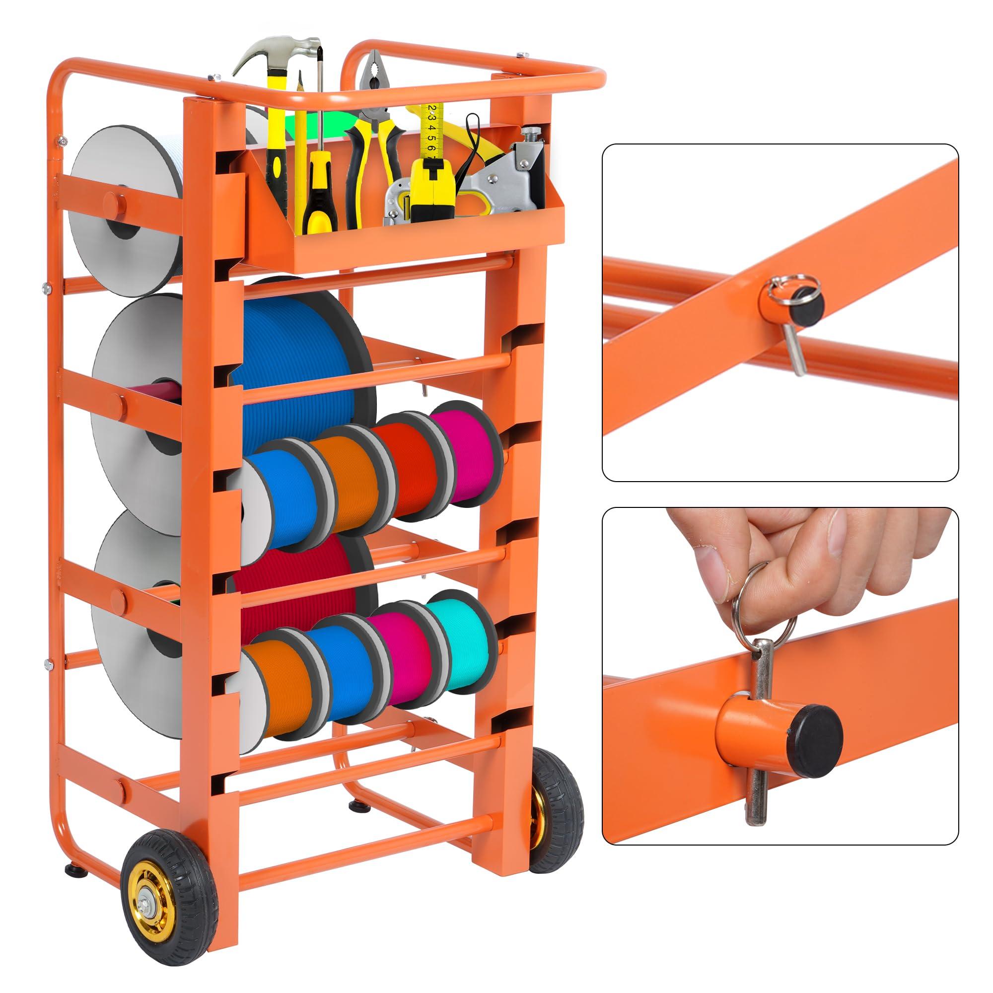 ikare ikare Wire Spool Rack, Cable Caddy Heavy Duty Multi-Spool Wire Rack Dispenser with Wheel, Electrical Wire Spool Holder with Storage Tray for Wiring Storage and Electrical Industrial, 300 lbs Capacity