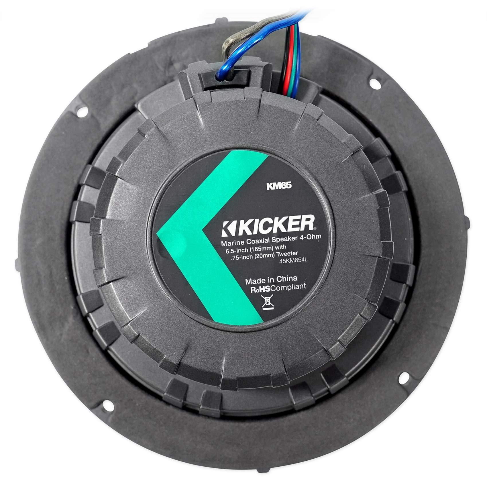 KICKER KICKER (2) 45KM654L 6.5" 390w Marine LED Speakers w/Charcoal with White Grilles KM65 Bundle with 2 Rockville MAC65B 6.5" Black Aluminum Wakeboard Tower Speaker Pod Enclosures