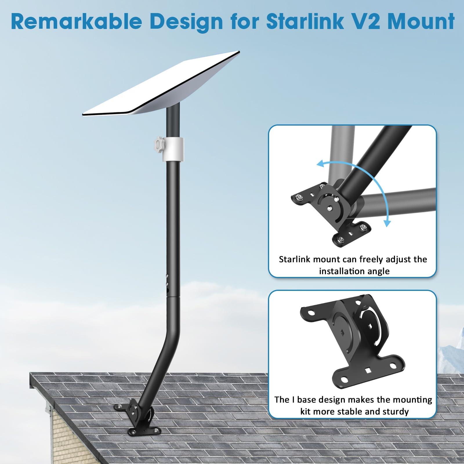 ZiBwnfuxcz V2 Starlink Mount,Starlink Long Wall Mount,Remarkable Starlink Roof Mount,Starlink Gen2 Pole Bracket with Pipe Adapter,Starlink Mounting Kit,Starlink Pole Mount for V2 Starlink Internet Kit Satellite
