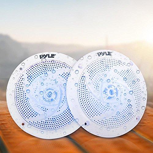 Pyle Pyle Marine Speakers - 4 Inch 2 Way Waterproof and Weather Resistant Outdoor Audio Stereo Sound System with LED Lights, 100 Watt Power and Low Profile Slim Style - 1 Pair - PLMRS43WL (White)