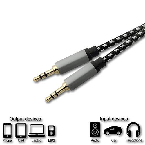 SatelliteSale SatelliteSale Auxiliary 3.5mm Audio Jack Male to Male Digital Stereo Aux Cable Universal Wire Black/White Nylon Cord 6 feet