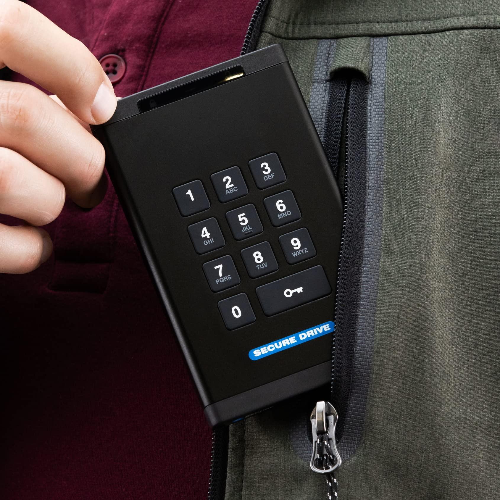 ClevX SecureData SecureDrive KP 4TB Hardware Encrypted USB 3.0 External Drive FIPS 140-2 Level 3 Unlock via Keypad TAA Compliant, CJIS, HIPAA, CMMC, GDPR Compliant, Works with Mac and Win Free AV