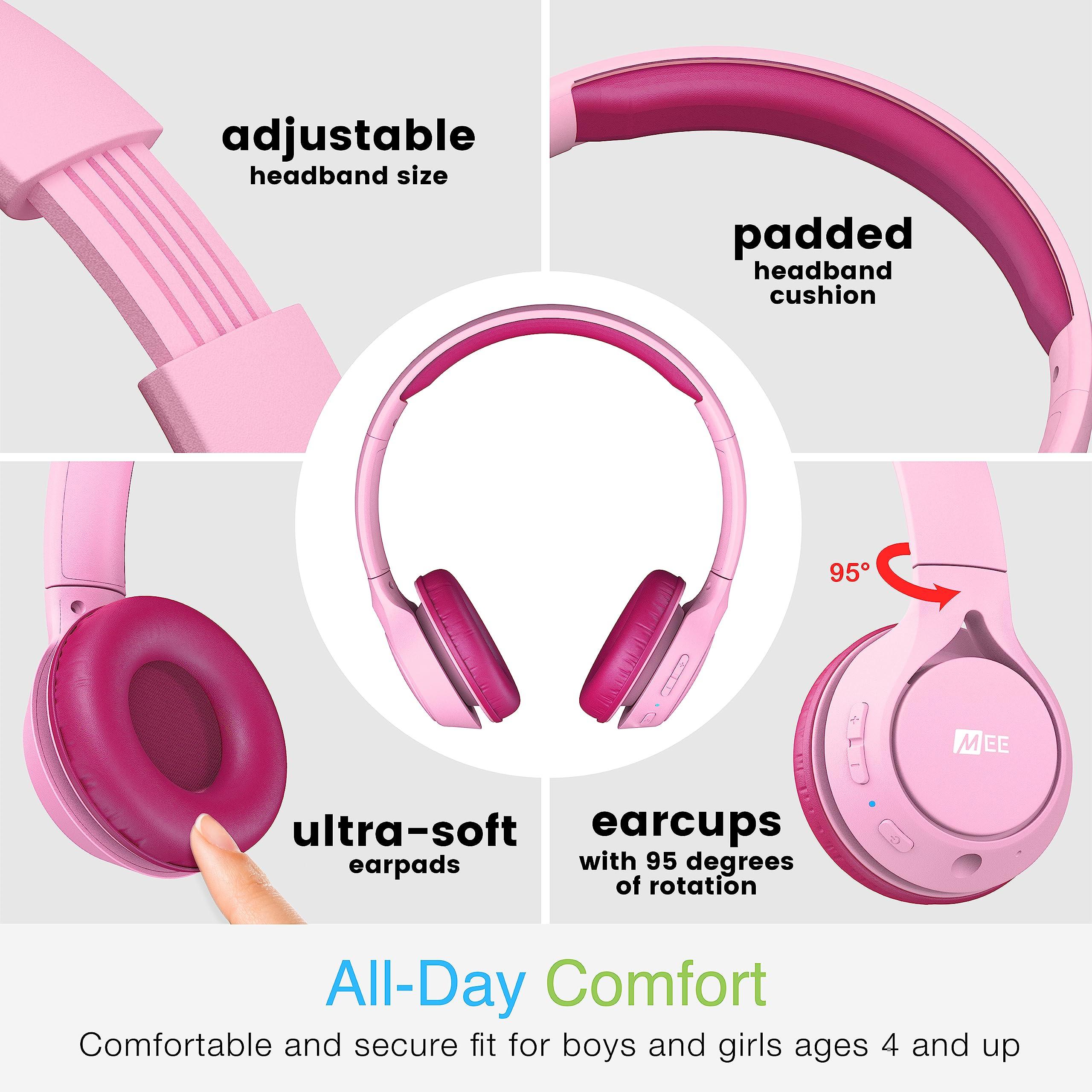 MEE audio MEE audio KidJamz KJ45BT Children's Safe Listening Bluetooth Wireless Headphones with Volume Limiter & Microphone, Adjustable On-Ear Kids Headset for Online Learning/School/Travel/Tablet, Pink/Magenta