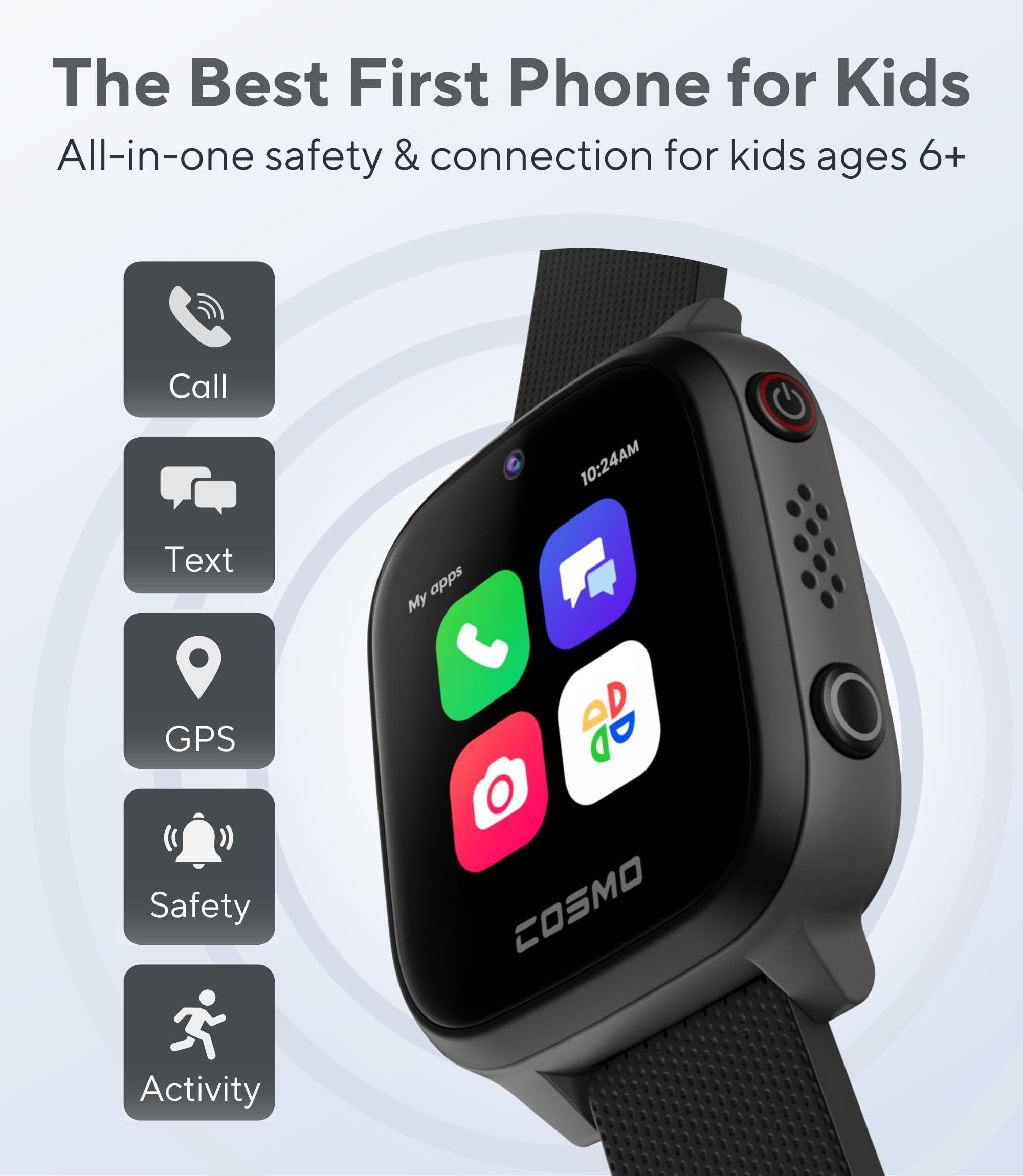 JrTrack JrTrack 4 Kids Smart Watch by Cosmo | Phone Watch & GPS Tracker | Enhanced Parental Controls | Call, Text, Activity, School Lock | Spotify Music | SIM Card Included | SOS & Safety Alerts | (Black)