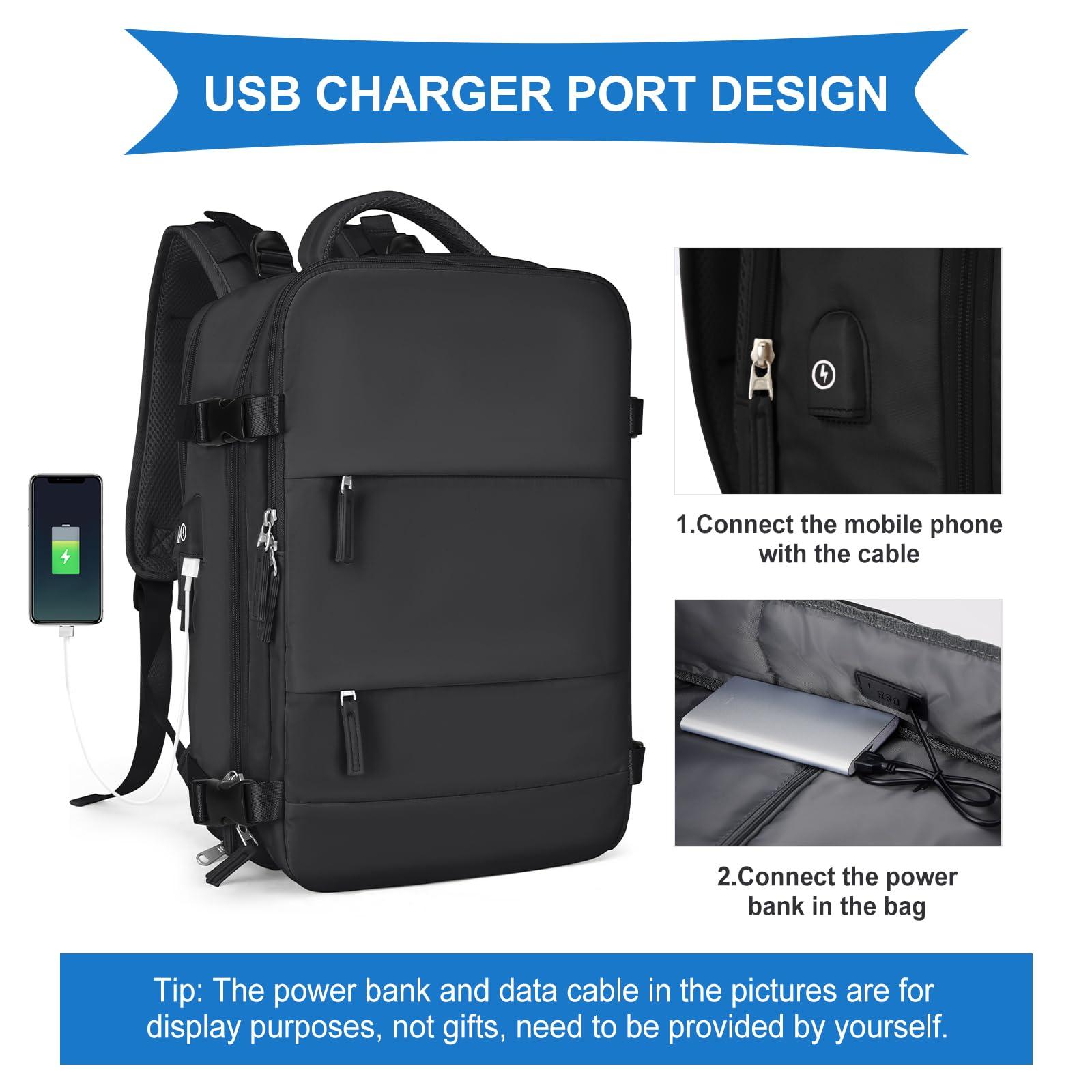 coowoz coowoz Large Travel Backpack For Women Men,Carry On Backpack Flight Approved,Hiking Backpack Waterproof Outdoor Sports Rucksack Casual Daypack Fit 15.6 Inch Laptop Shoes Compartment (Black)