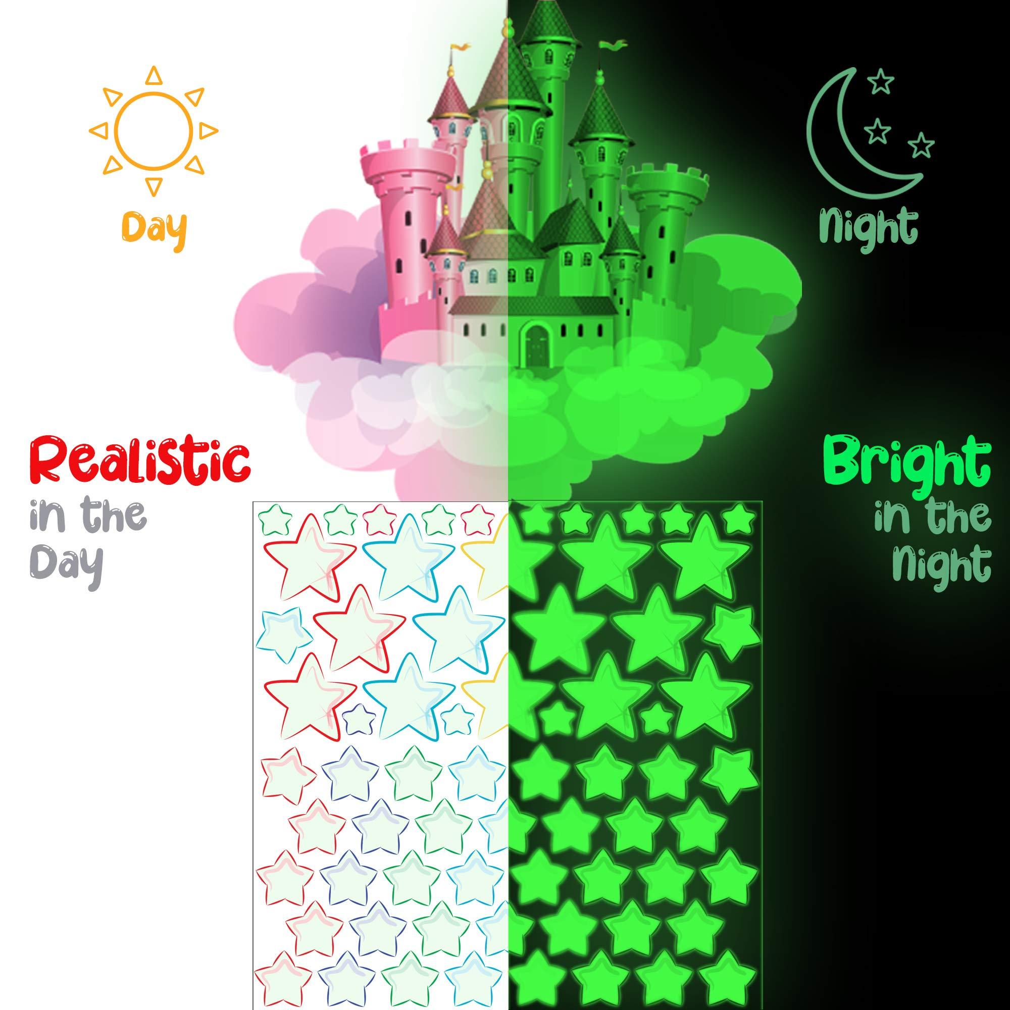 MAFOX Glow in The Dark Stars, Glowing Unicorn Sets with Castle Moon and Rainbow Wall Decals for Kids Bedding Room, Great for Birthday Gift Wall Mural Stickers for Girls and Boys