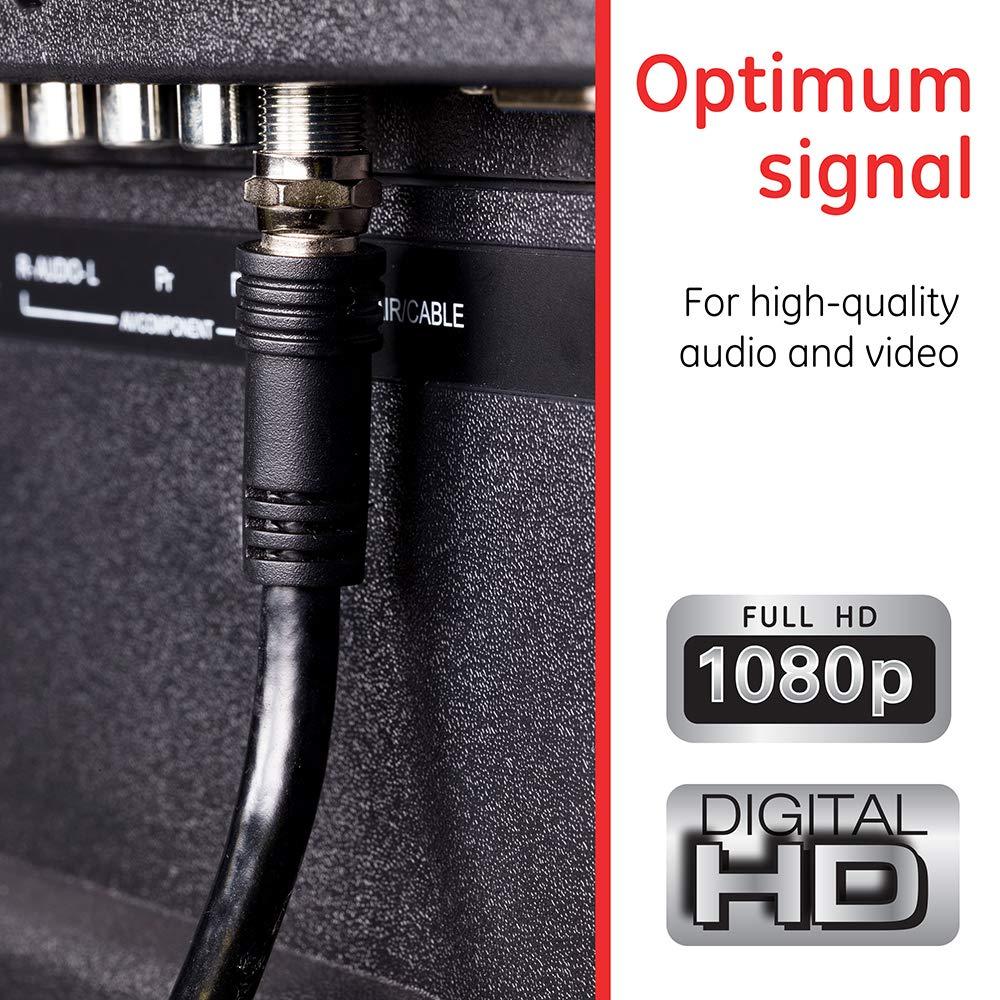 GE GE RG6 Coax Cable, 6ft, F-Type Connectors, Screw-On Installation, No Tools Required, Black 33626