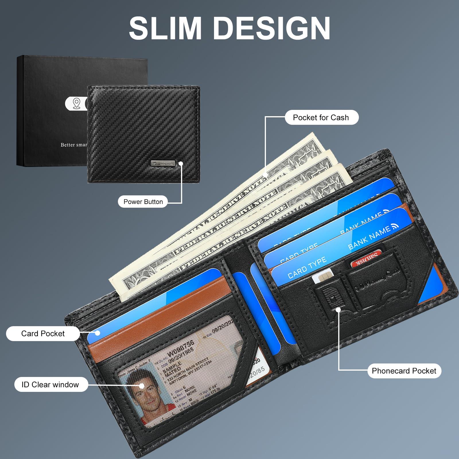 SMART LB Smart Wallet with Tracker - Leather Mens Wallet Anti Lost Slim Wallet Locator (Carbon Black)