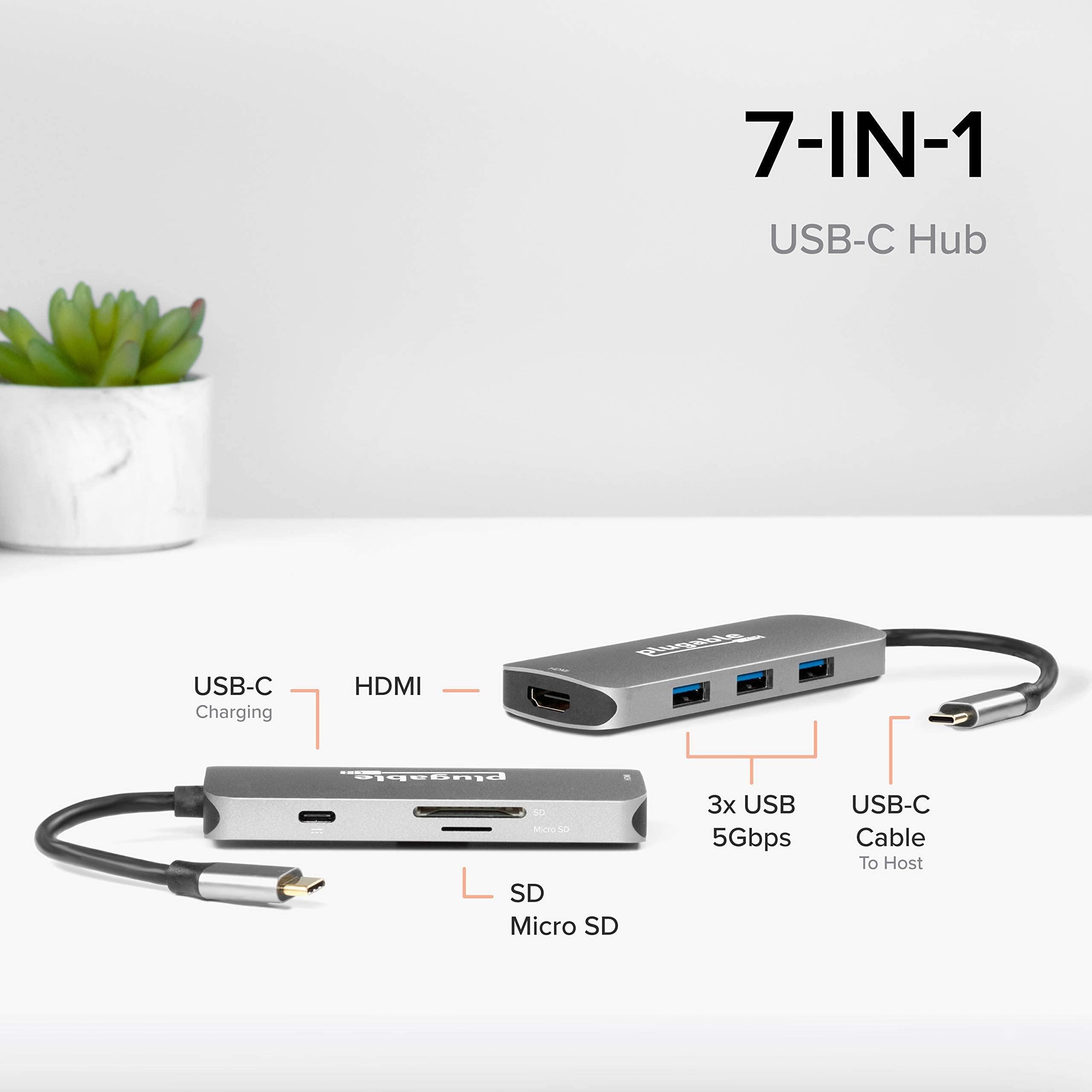 Plugable Plugable USB4 Hub Bundle Includes USB-C to 4K HDMI Adapter and 7-in-1 Multiport Adapter, Single 8K or Dual 4K Display, 60W Charging, Compatible with Thunderbolt 4/3 Macs and Thunderbolt 4 Windows