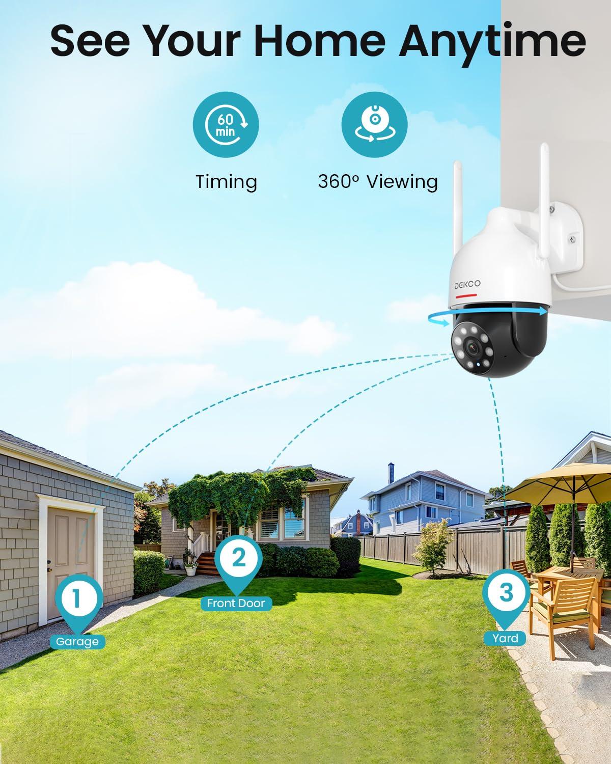 DEKCO DEKCO 2K Security Camera Outdoor 2Packs, WiFi Outdoor Security Cameras Pan-Tilt 360 View, 3MP Surveillance Cameras with Motion Detection and Siren, 2-Way Audio, Full Color Night Vision, Waterproof