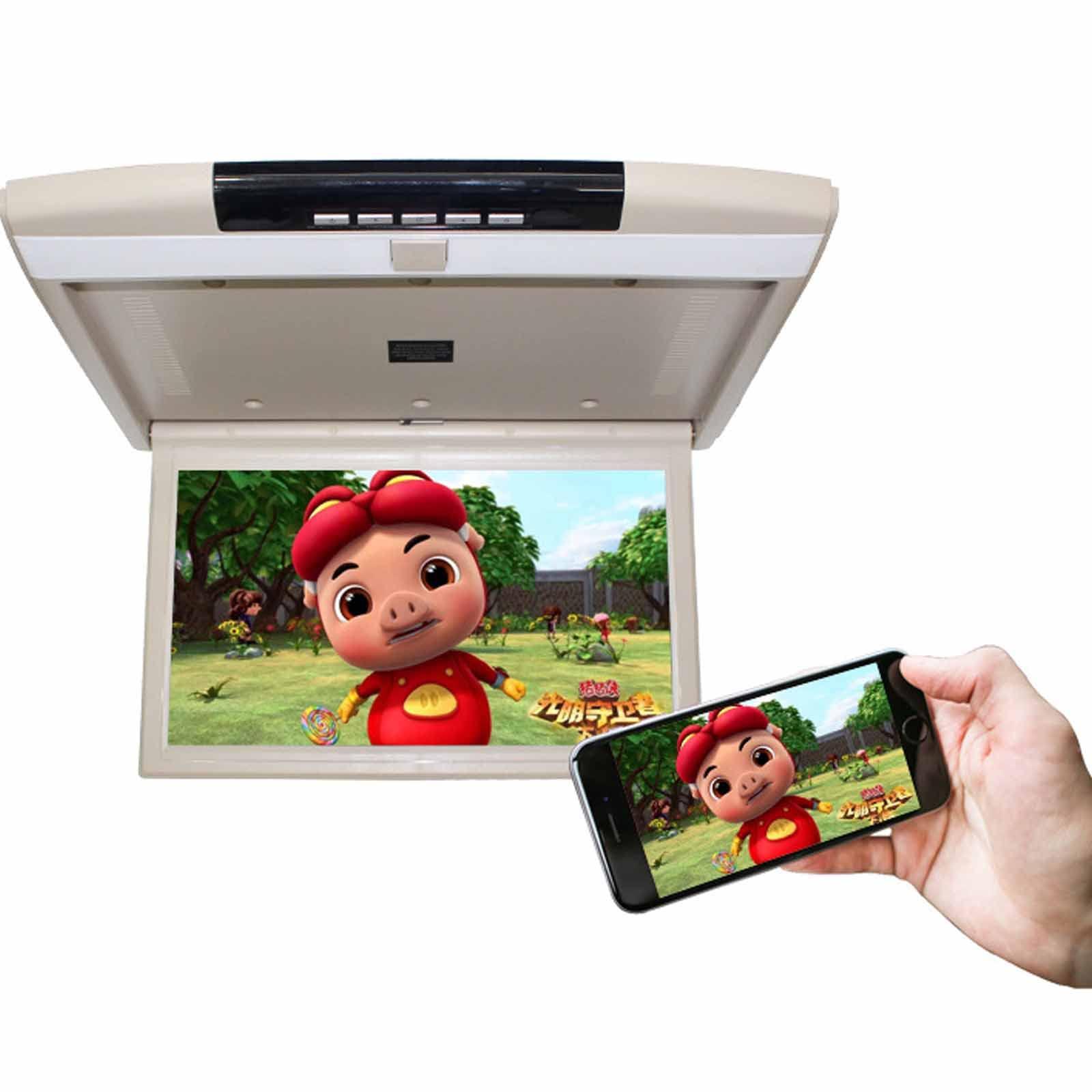 NVYAZJ NVYAZJ Car Flip Down Monitor, 15 inches Large 1080P HD Vehicle Roof Mount Monitor with Remote Control Support Mobile Phone Screen Casting Mechanical Keys, Car Accessories