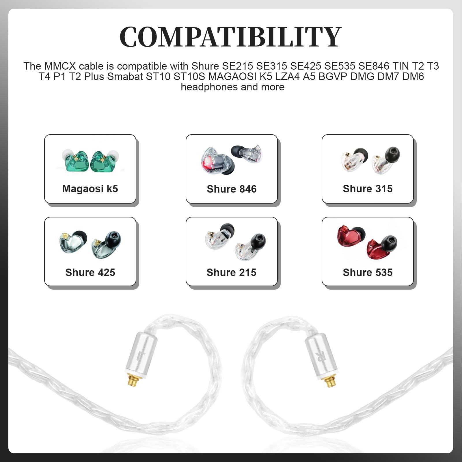 Gneinour SE215 with Mic Cable Compatible with Shure SE215, SE215 PRO, SE315, SE425, SE535, SE846, AONIC 3, AONIC 4, AONIC 5, UE900 Earphones, MMCX Earphone Cable, 4ft