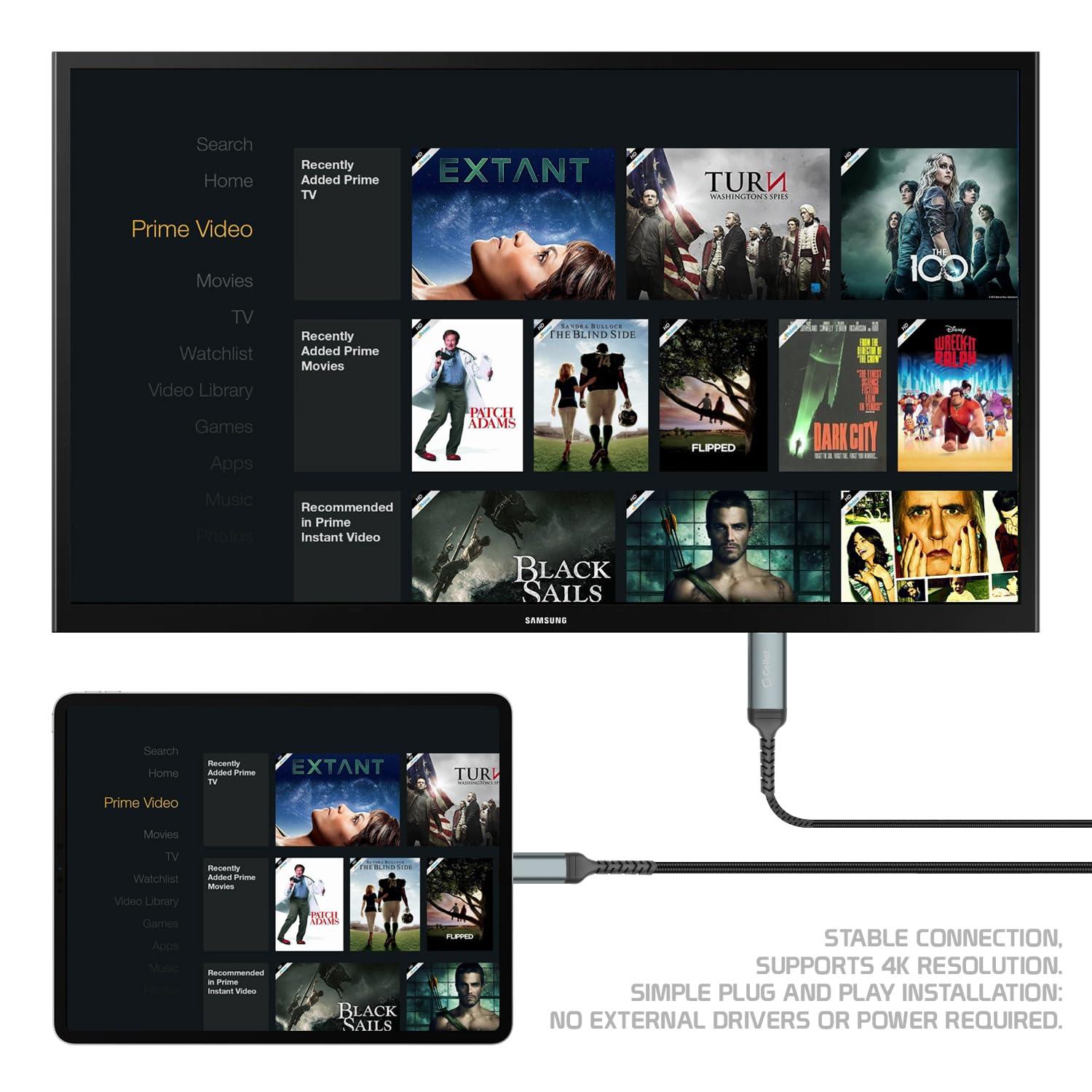 Cellet USB-C to HDMI 4K Video Adapter Cable, Adapter, Smartphone to TV HDMI [Thunderbolt 3 Compatible] Compatible with iPhone 15, Samsung Galaxy, Moto and Laptop with USB-C (6-Feet)