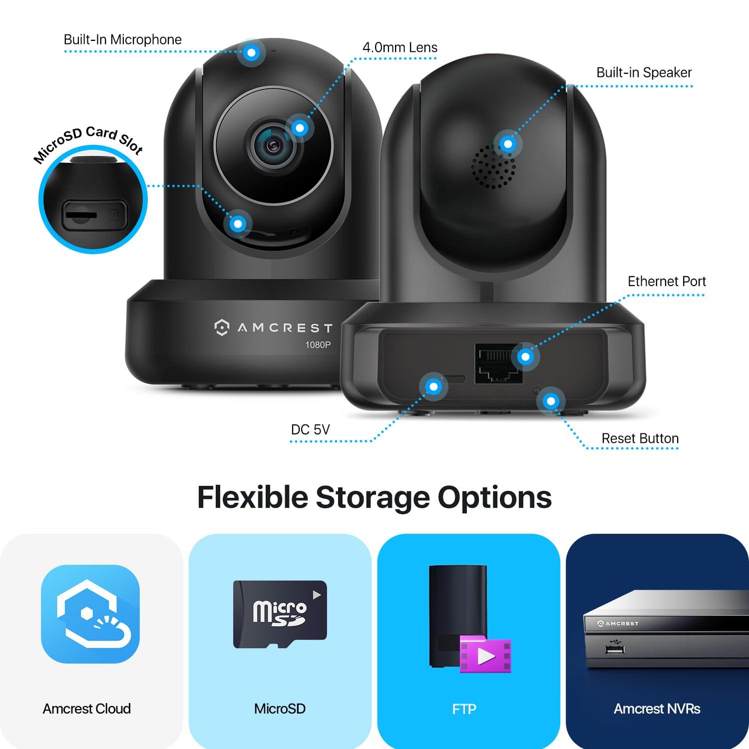 Amcrest Amcrest ProHD 1080P WiFi Camera 2MP (1920TVL) Indoor Pan/Tilt Security Wireless IP Camera IP2M-841B (Black)
