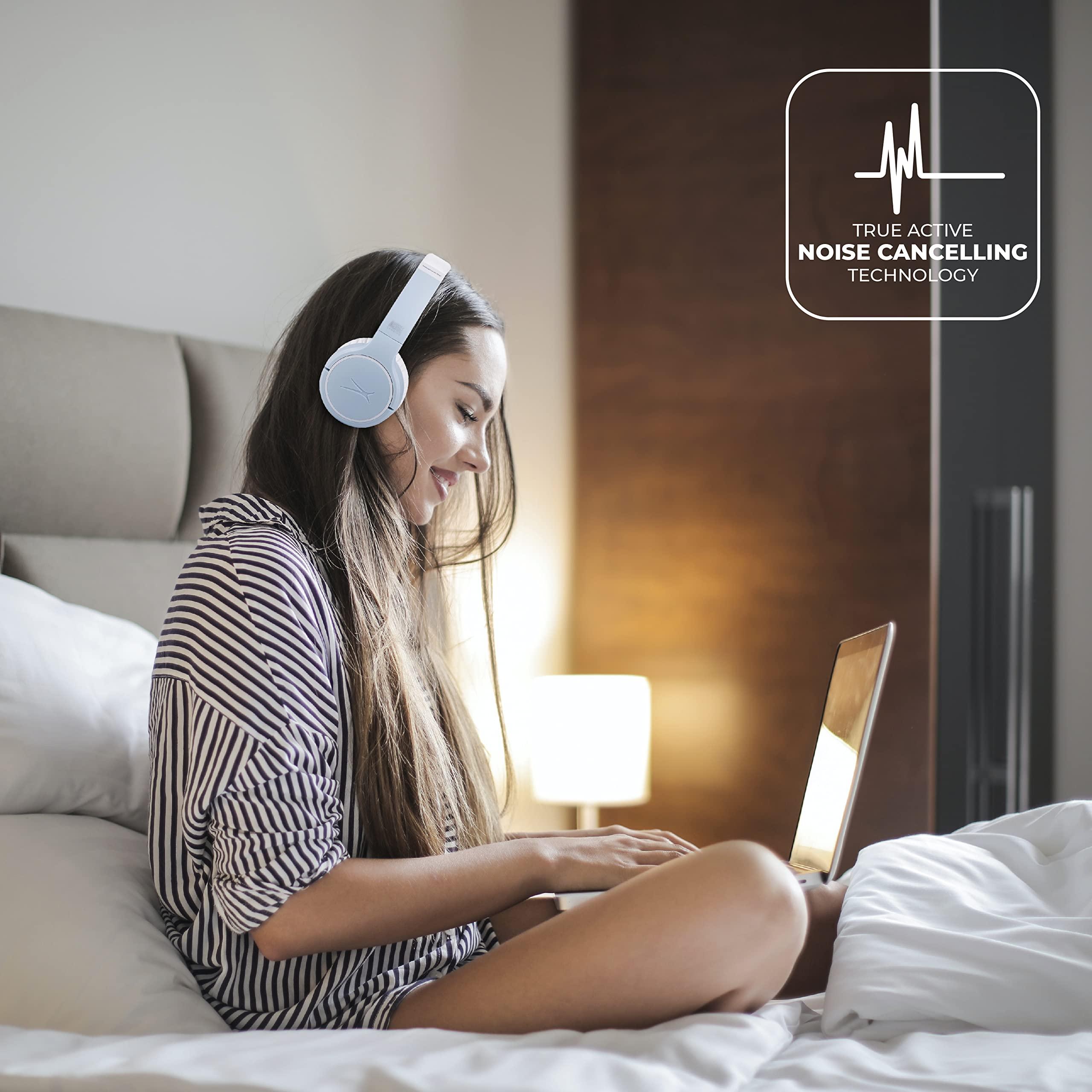 Altec Lansing Altec Lansing Nanophones ANC Bluetooth Wireless Active Noise Cancelling Headphones On Ear Headphones 12 Hour Battery Life, Foldable Earcups, Removeable Mic for Working and Learning from Home (ICY)