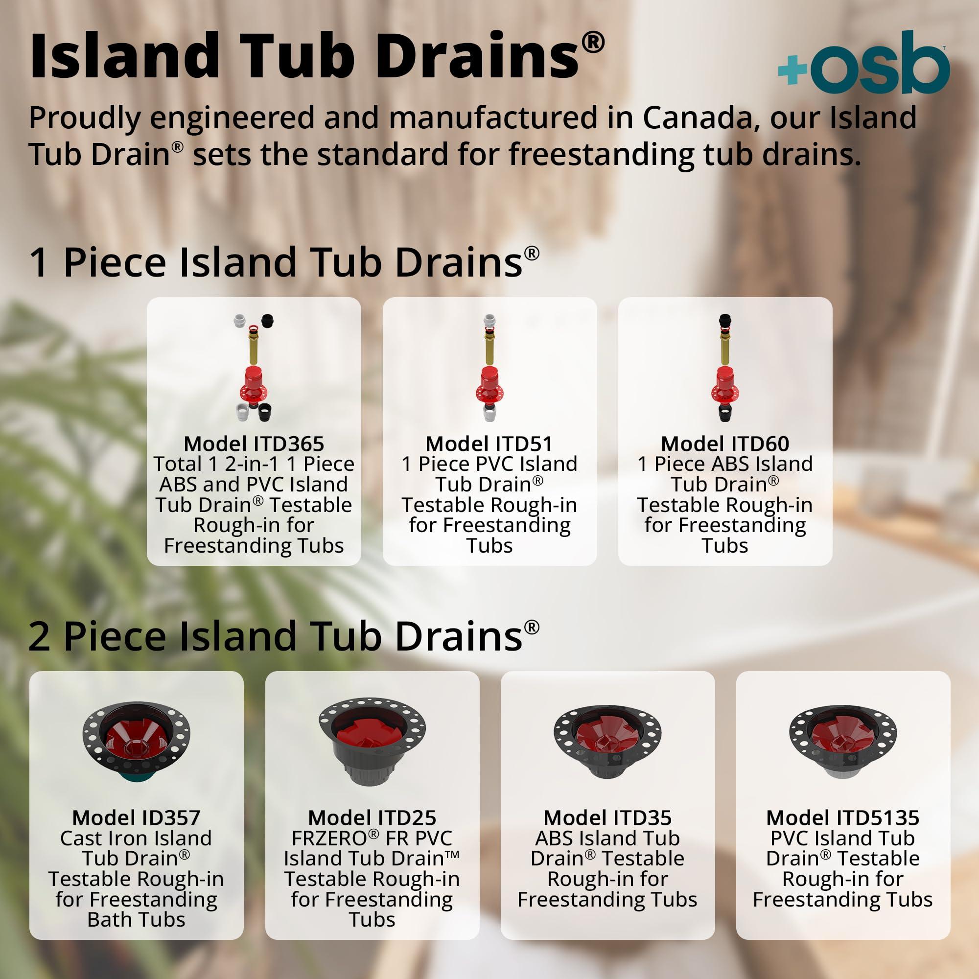 osb OS&B ABS Island Tub Drain Rough-in for Freestanding Bathtub, Simplifies Installation, Water, Air, and Smoke Testable Tub Drain, Designed for 8\"/10\" Joist Space, Plumbing Supplies