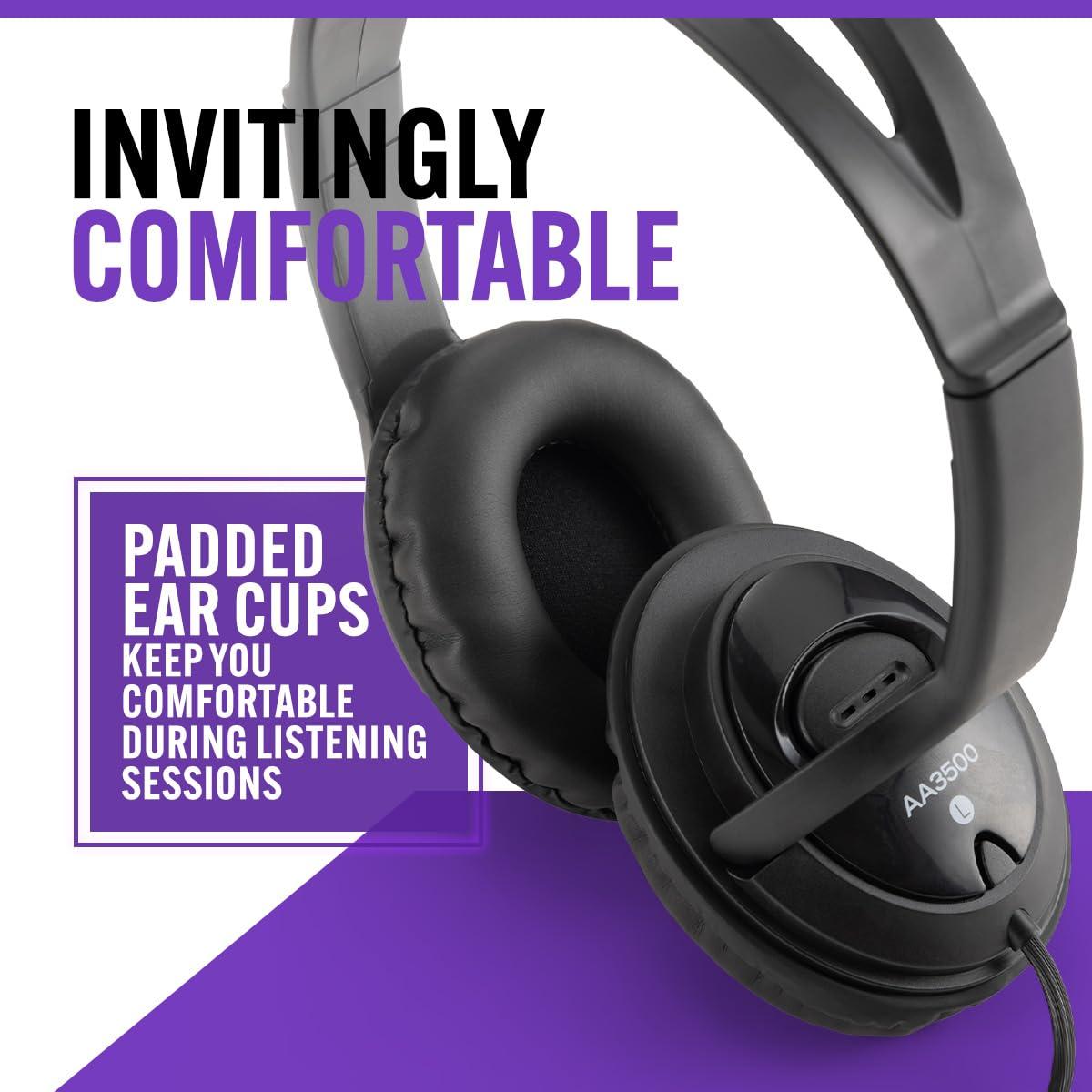 OnStage On-Stage AA3500 Wired Headphones (Closed-Back Padded Ear Cups, Adjustable Headband, Built-In 6' Cable with 1/8 jack and 1/4Adapter, 40 mm, 32 Ohm Drivers, 20 Hz20 kHz Frequency Response, Black)