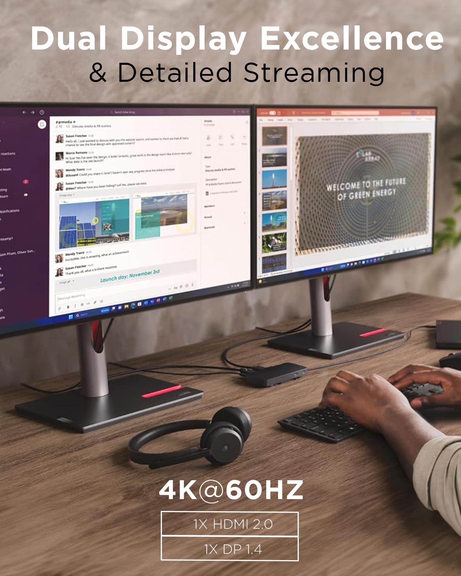 Lenovo Lenovo USB-C Dual Display Travel Dock - 7 Ports, Integrated USB-C Cable, Universal Compatibility, Dual Displays at 4K - Black