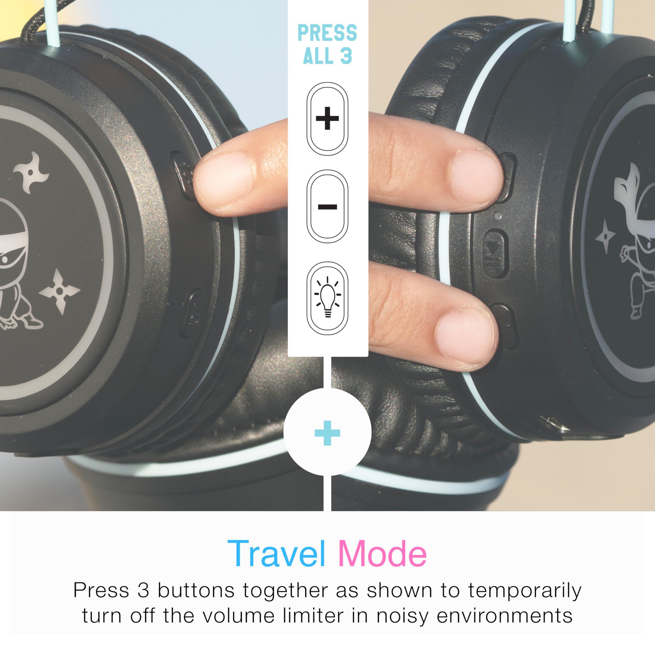 MEE audio MEE audio KidJamz KJ55BT Personalized Bluetooth Wireless Safe Listening Headphones for Kids w/Custom LED-Backlit Design, Volume Limiter, Microphone; Kids Headset for School/iPhone/iPad/Tablet (Black)