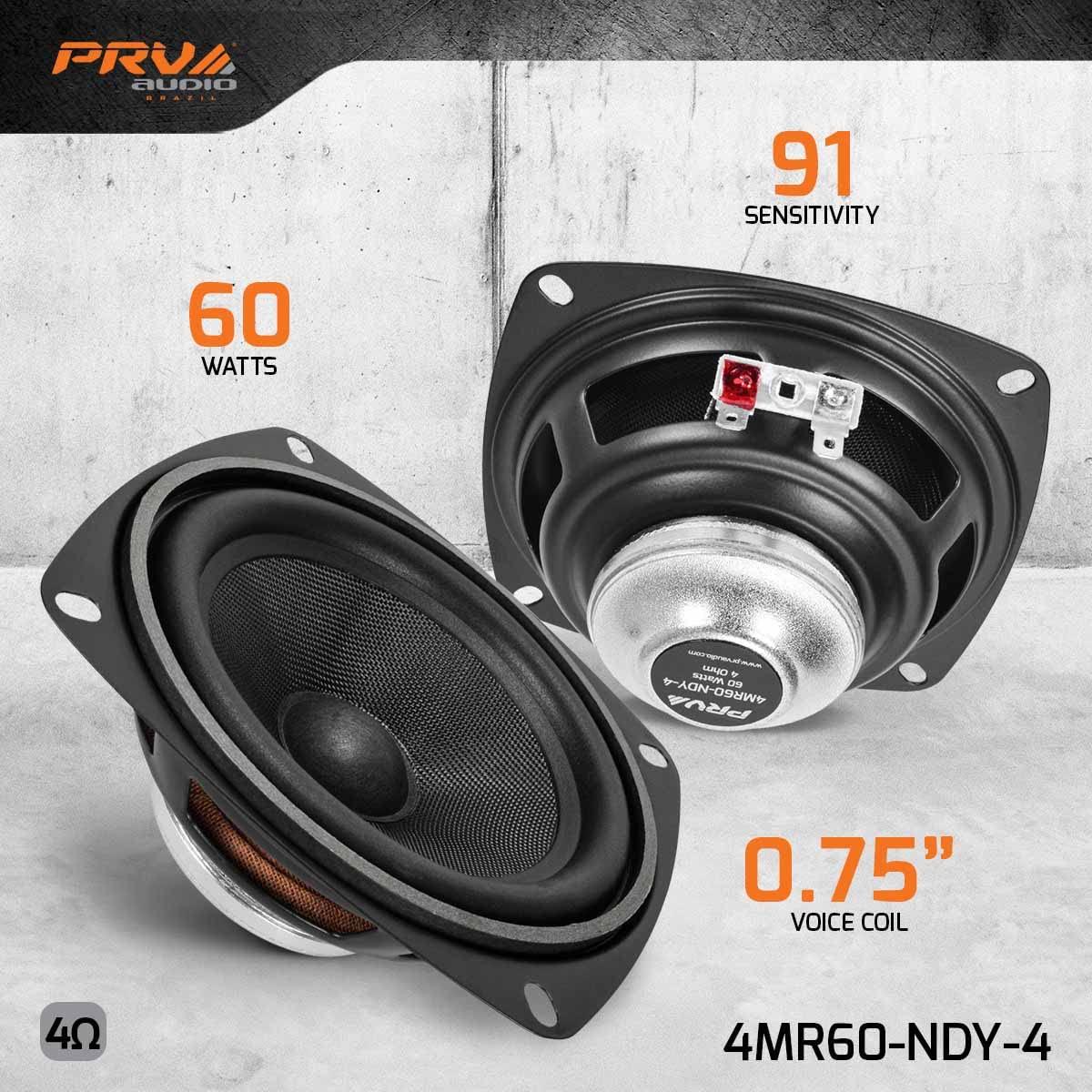 PRV AUDIO PRV AUDIO 4" Full-Range Neodymium Speaker 4MR60-NDY-4 PRO Audio Midrange - 60 Watts, 4 Ohm - Compact and Powerful Driver for Car Audio - Low Profile, High Fidelity Sound (Single)