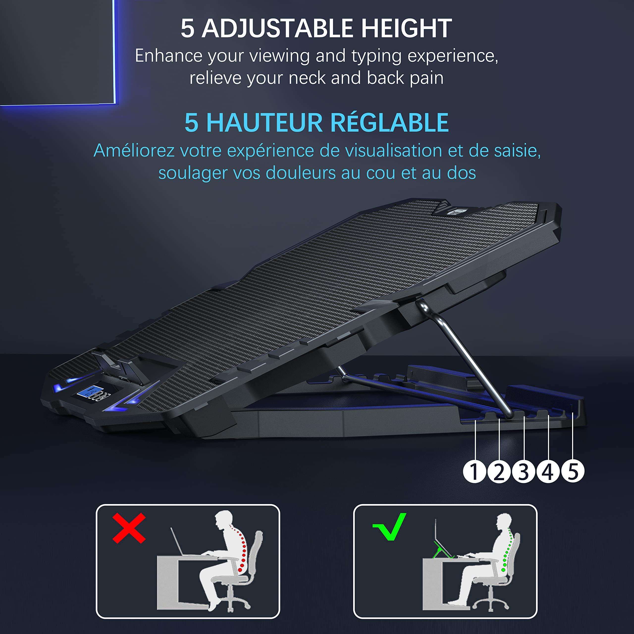 TopMate TopMate C5 12-15.6 inch Gaming Laptop Cooler Cooling Pad | 5 Quiet Fans and LCD Screen | 2500RPM Strong Wind Designed for Gamers and Office