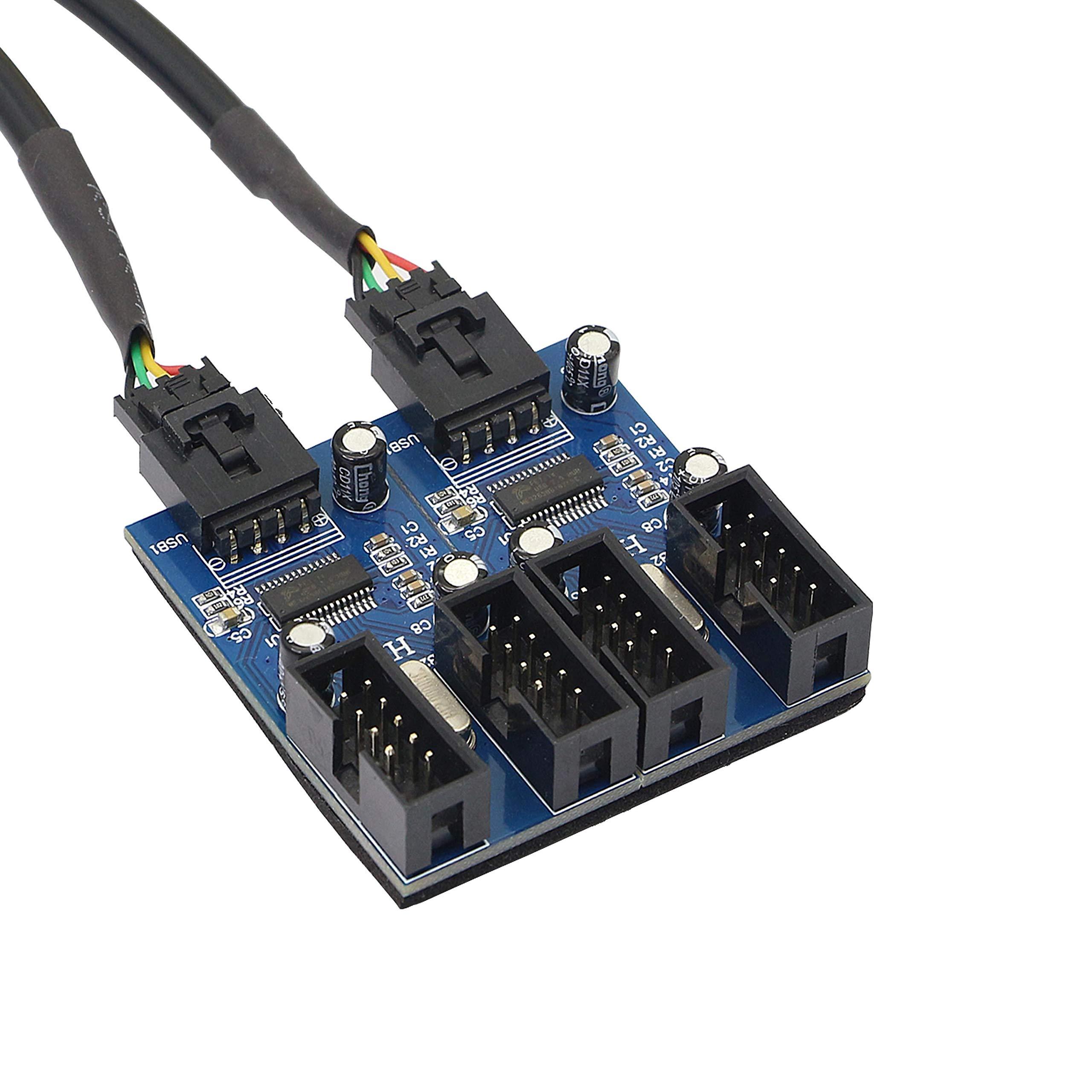 XMSJSIY Motherboard USB 9 Pin Header Hub Male 1 to 2/4 Female USB 2.0 Splitter Extension Cable, USB 9-pin Internal Cable 9 pin Connector Adapter for Port Multiplier (35cm)