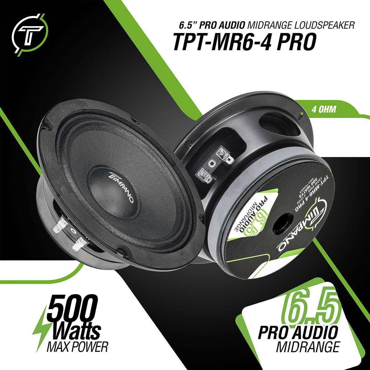 Timpano Timpano 6.5 Inch Shallow Midrange Speaker 500 Watts Max Power TPT-MR6-4 PRO, 6.5 Midrange Speakers 4 Ohm Shallow Mount Car Audio Speaker, Pro Audio Loudspeaker Compact for Doors (Single)