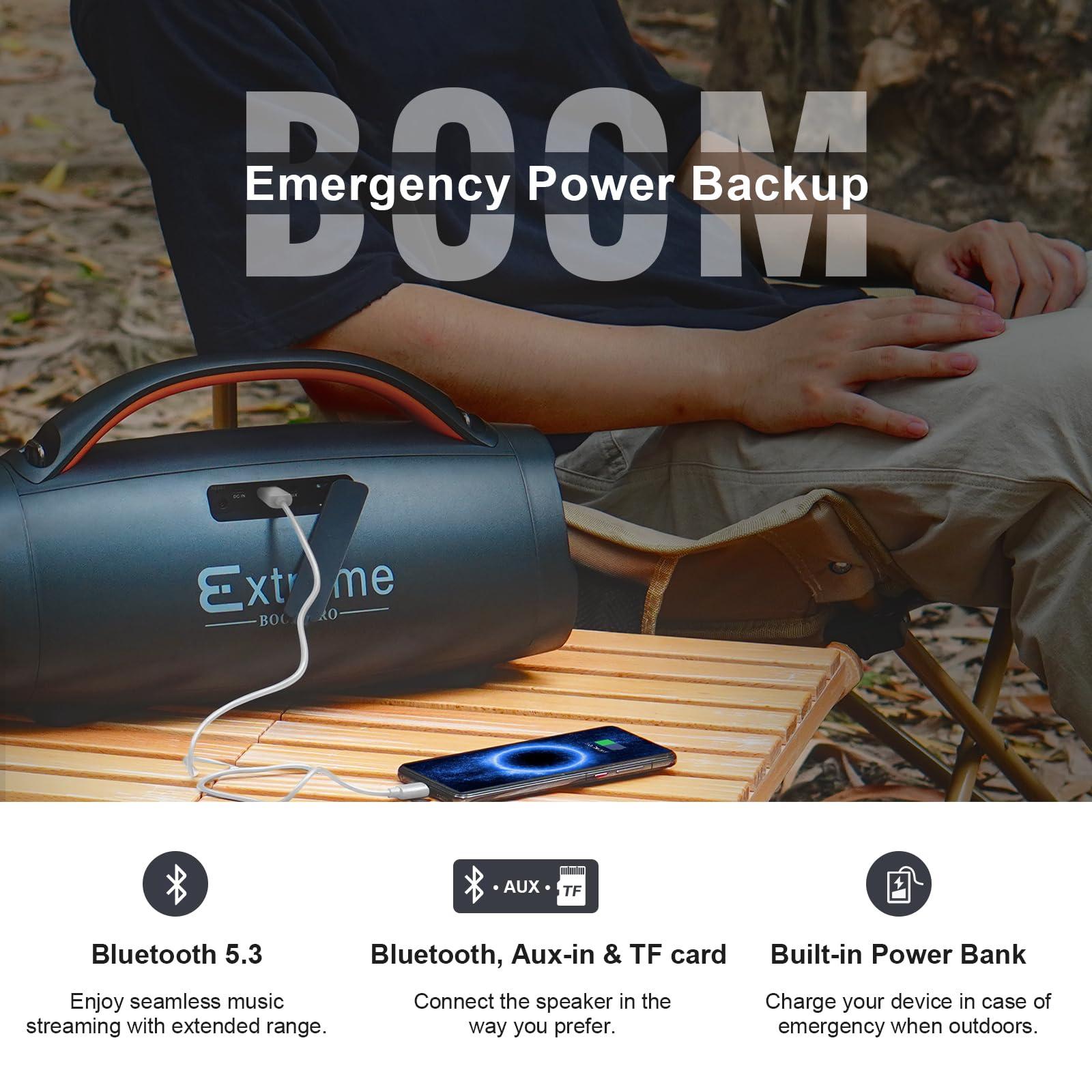 DOSS DOSS Extreme Boom+ Outdoor Bluetooth Speaker with 100W Stereo Sound, Extra Bass, 20H Playtime, Party-Sync LED Lights, Built-in Power Bank, IPX6 Waterproof Speaker for Camping, Pool, Beach, Yard