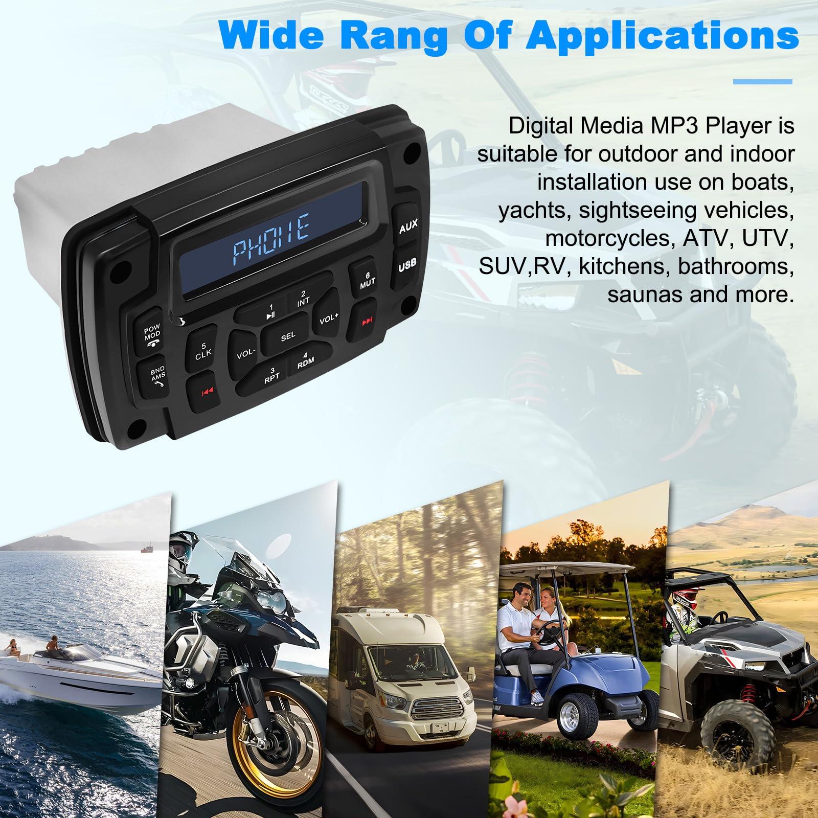 Geloo Geloo Marine Radio Receiver Waterproof Boat Stereo Radio System with AUX-in Subwoofer Pre-Amp EQ, AM/FM Radio Receiver Digital Media MP3 Player USB Input for Motorcycle Boat Golf Cart Truck