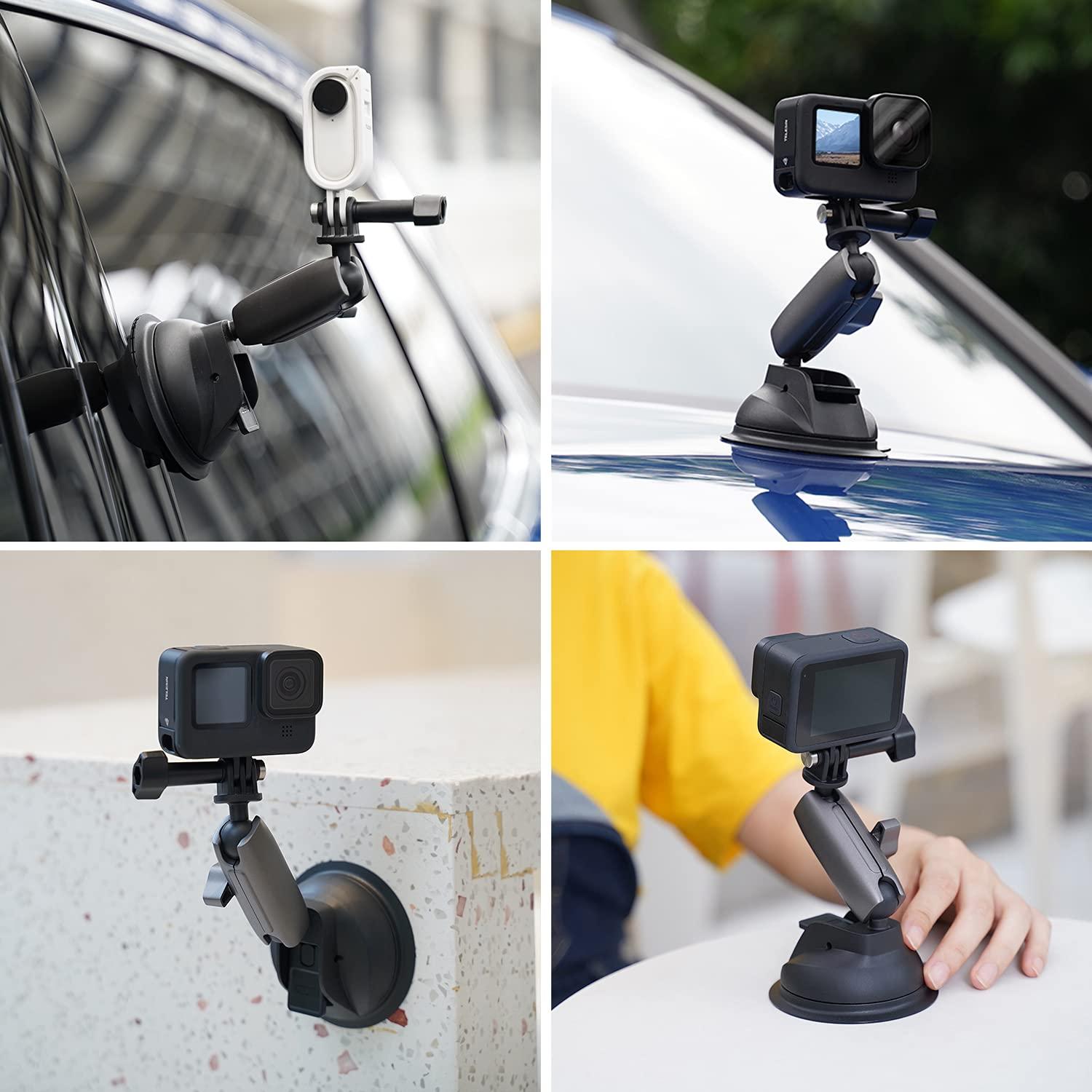 TELESIN TELESIN Aluminum Camera Suction Cup Car Mount with Phone Holder, Outside Inside Windshield Window Dashboard Accessories for GoPro 13 12 11 10 9 8 7 6 5 Insta360 X3 X4 X5 DJI Action 3 4 5pro Pocket 3