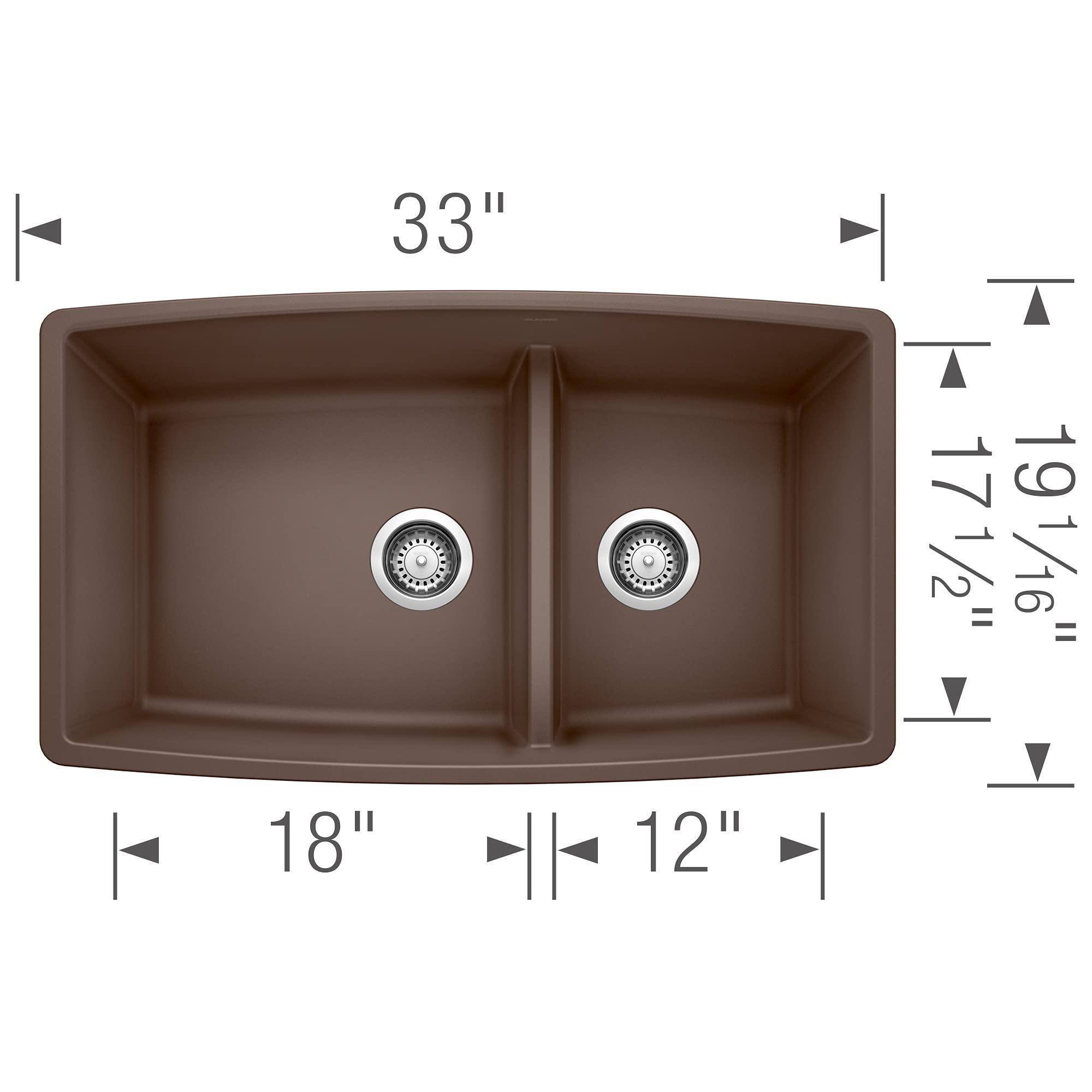 BLANCO BLANCO 441313 Performa Medium 1-3/4 Low Divide-Cafe Sink, 33\" L X 19\" W X 10\" D, Caf Brown