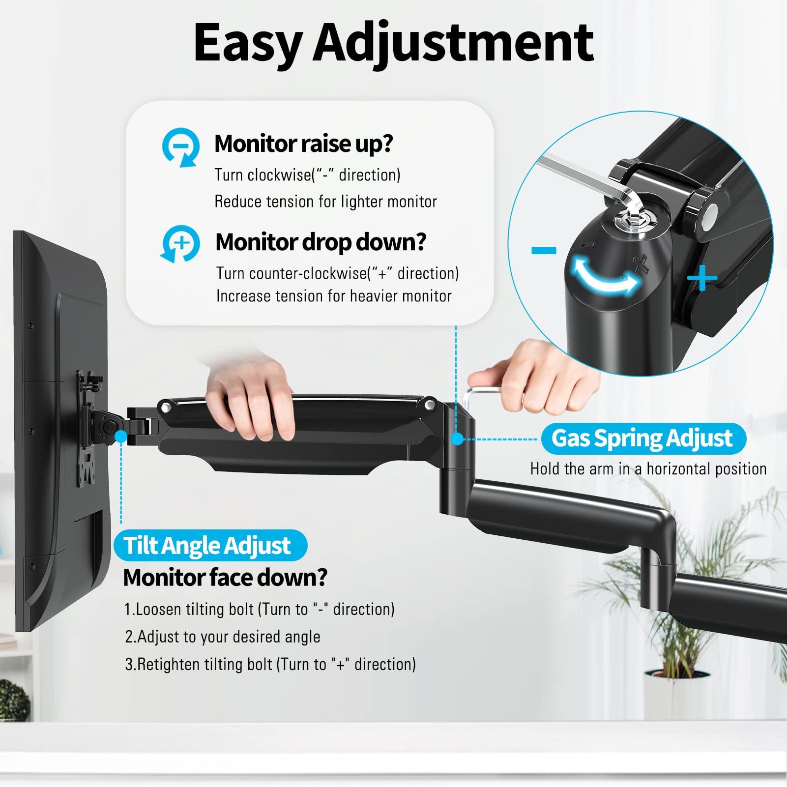 MOUNTUP MOUNTUP Triple Monitor Mount Bundle with Dual Gas Spring Arm for Max 32 Inch Computer Screen, VESA 75x75 100x100 with C-clamp& Grommet Base