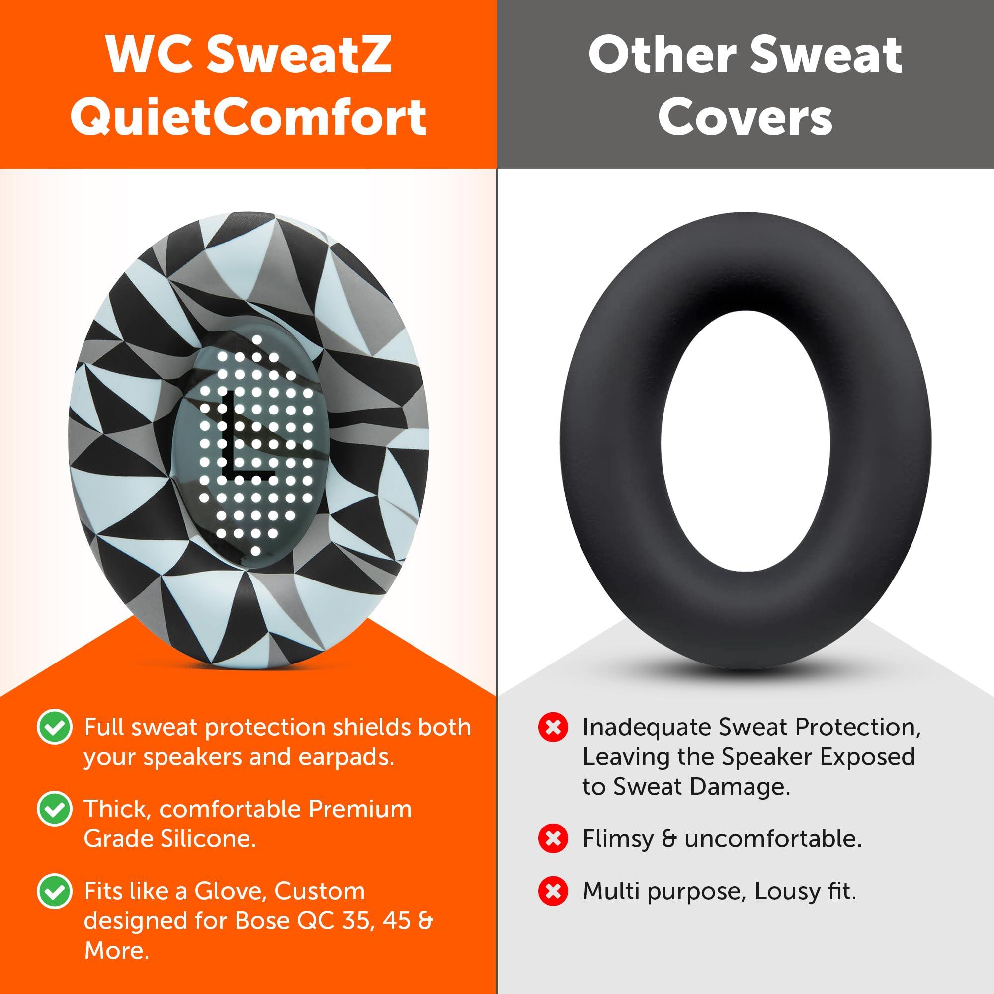 WC WC SweatZ QuietComfort - Patented Earpad Covers for Bose QuietComfort 45, 35, 35ii, QC2, QC25, QC15, AE2, AE2i, SoundTrue, SoundLink by Wicked Cushions | Sweatproof & Easily Washable | Geo Grey