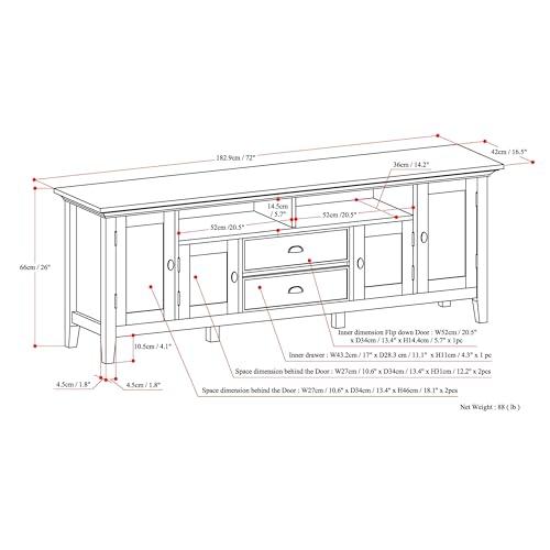 SIMPLIHOME SIMPLIHOME Redmond SOLID WOOD 72 inch Wide Transitional TV Media Stand in Hickory Brown For TVs up to 80 inches for the Living Room and Entertainment Center