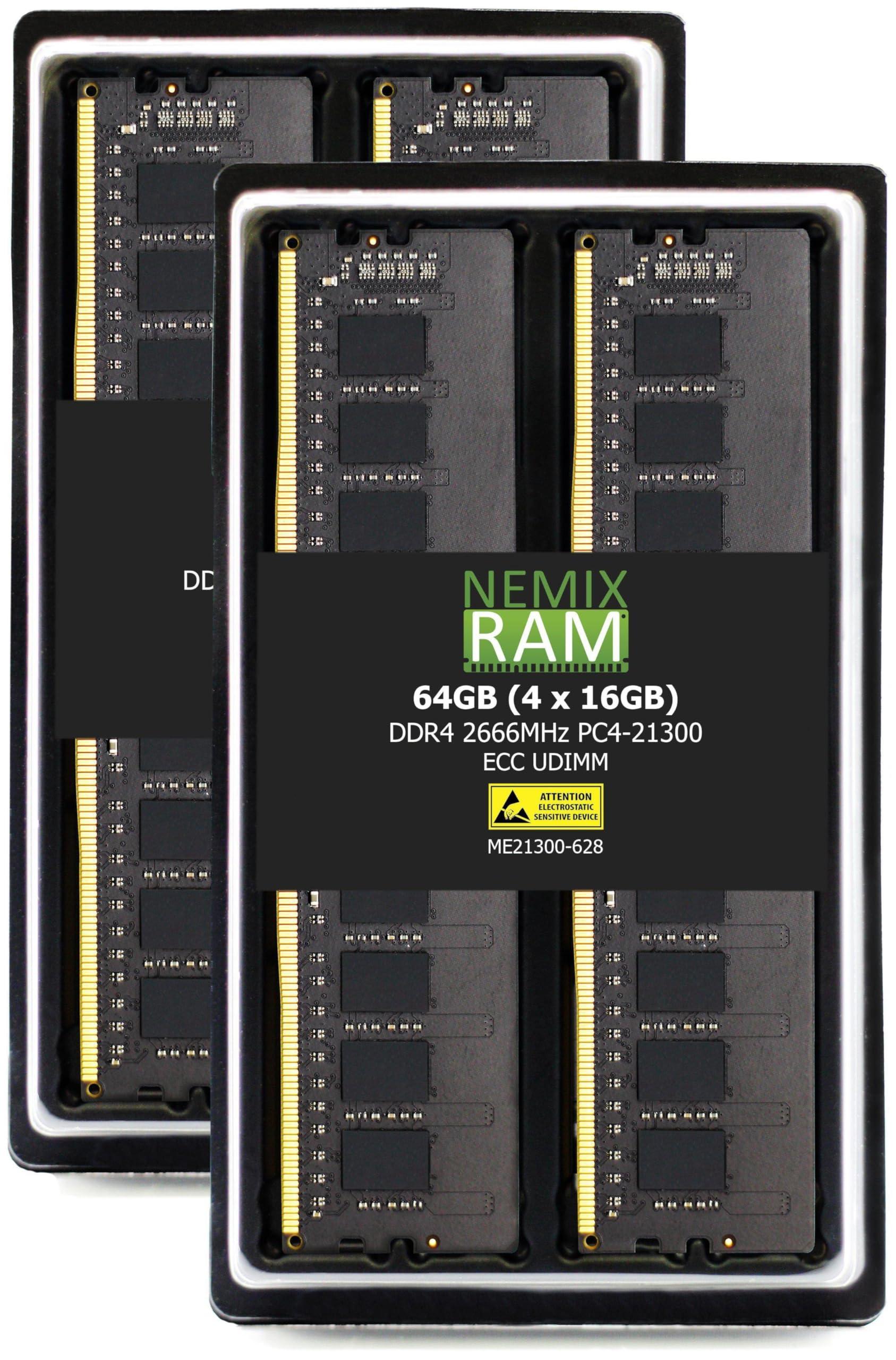 NEMIX RAM NEMIX RAM 64GB (4X16GB) DDR4 2666MHZ PC4-21300 2Rx8 1.2V 288-PIN ECC Unbuffered UDIMM Memory KIT Compatible with Synology SA3200D NAS
