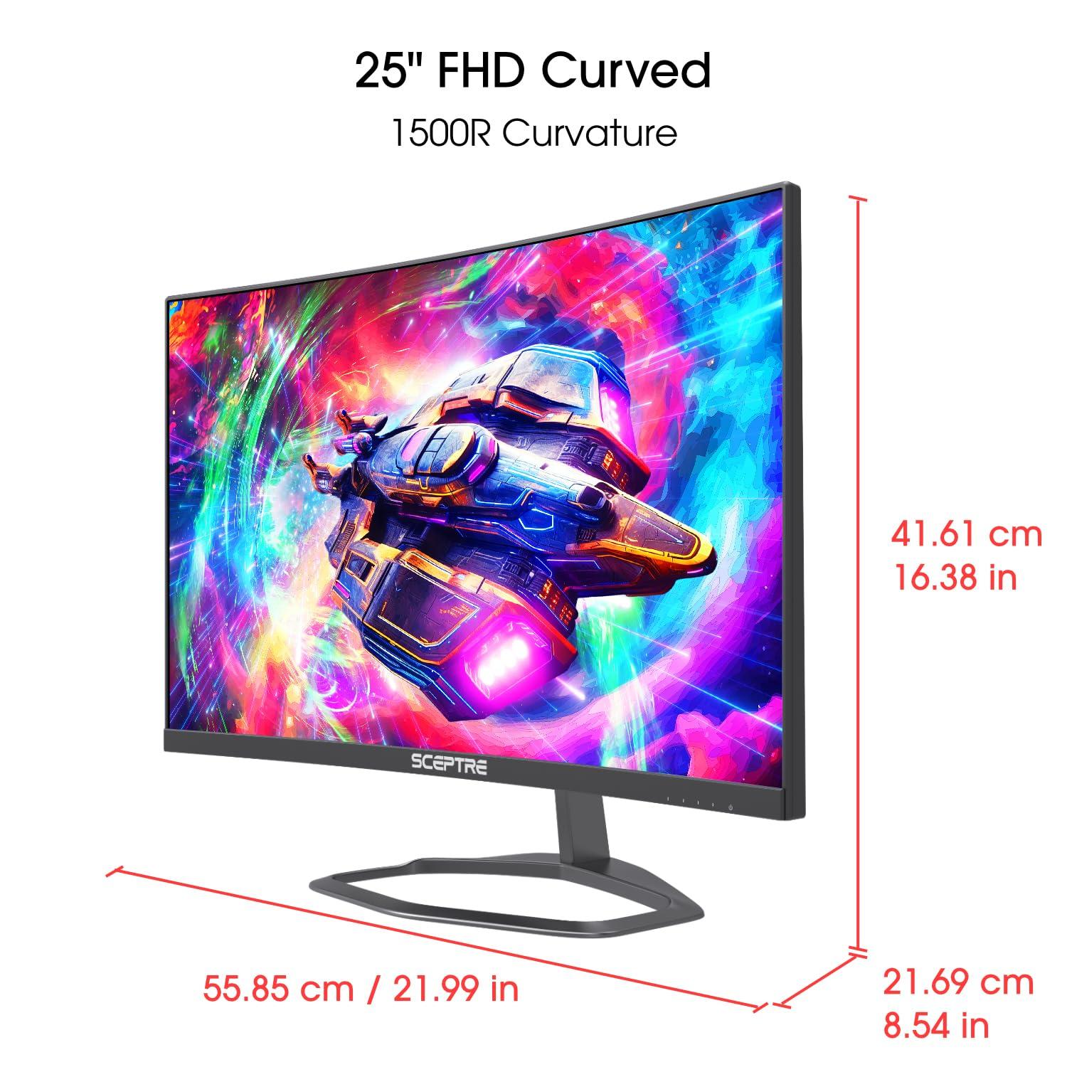 Sceptre Sceptre Curved 24.5-inch Gaming Monitor up to 240Hz 1080p R1500 1ms DisplayPort x2 HDMI x2 Blue Light Shift Build-in Speakers, Machine Black 2023 (C255B-FWT240)