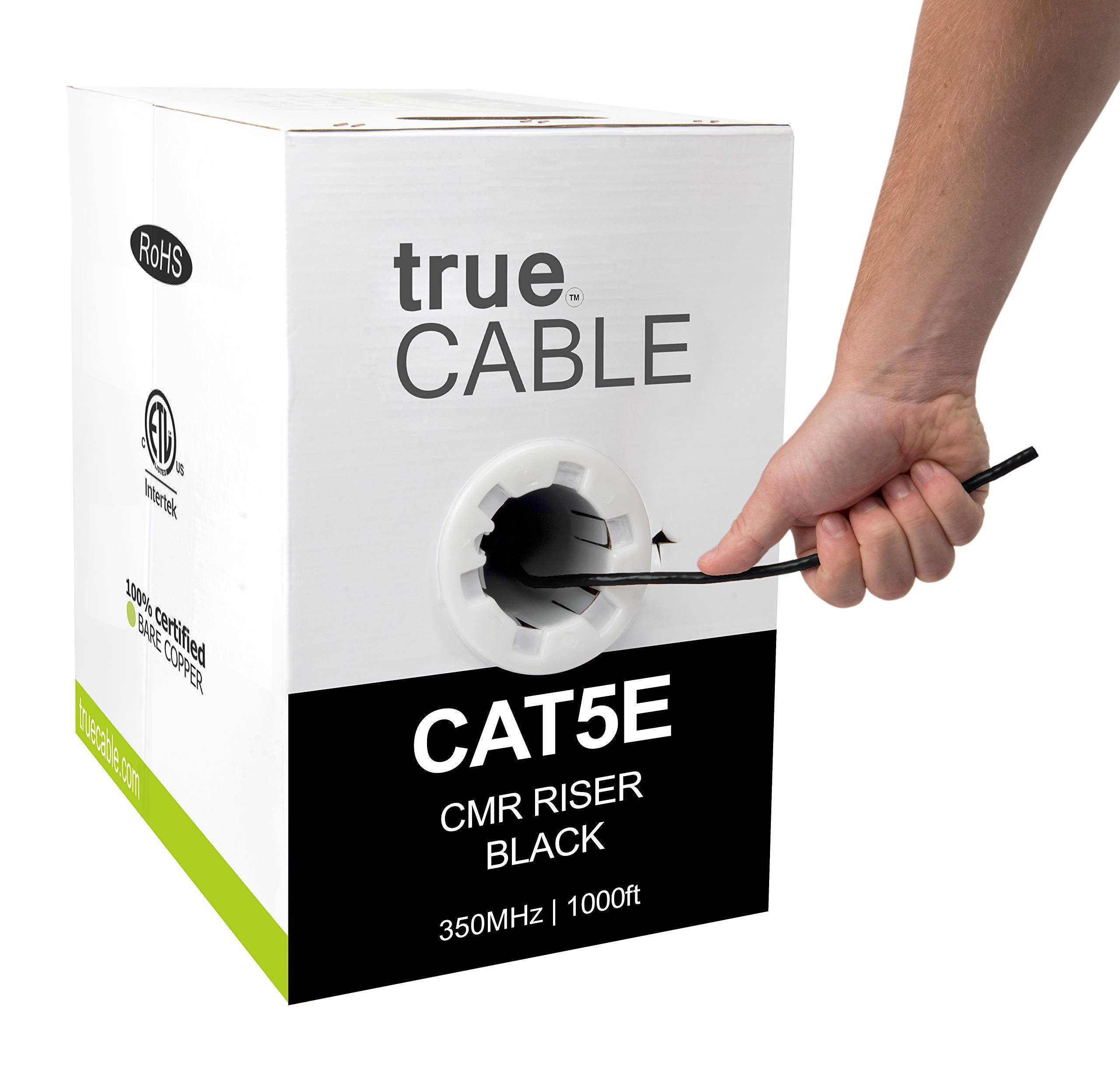 TRUE CABLE trueCABLE Cat5e Riser (CMR), 1000ft, Black, 24AWG 4 Pair Solid Bare Copper, 350MHz, PoE++ (4PPoE), ETL Listed, Unshielded Twisted Pair (UTP), Bulk Ethernet Cable