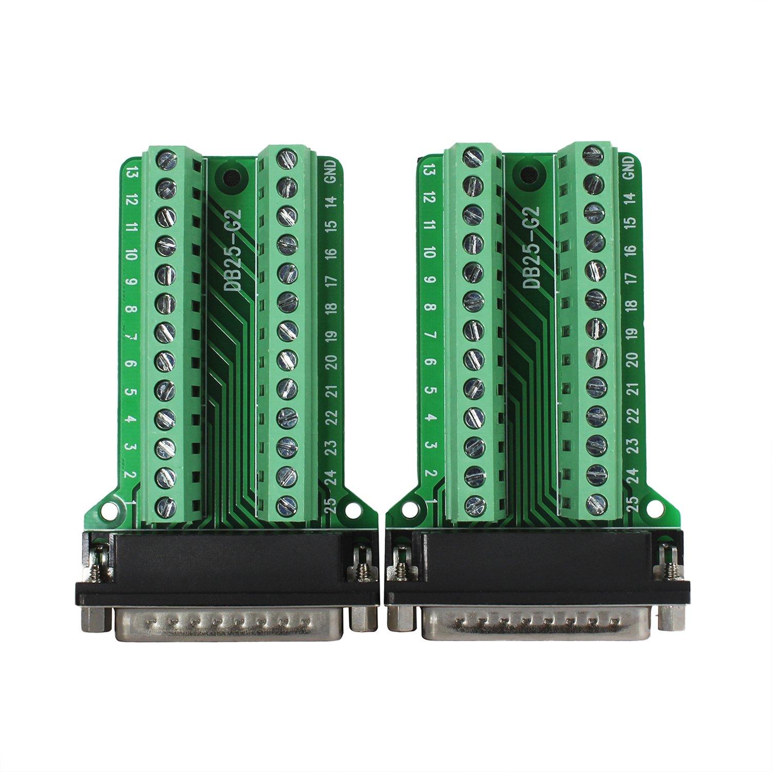 Twinkle Bay Twinklebay DB25 Breakout Connector D-sub Breakout 25 Pin Connector Male with Nut (Pack of 2)