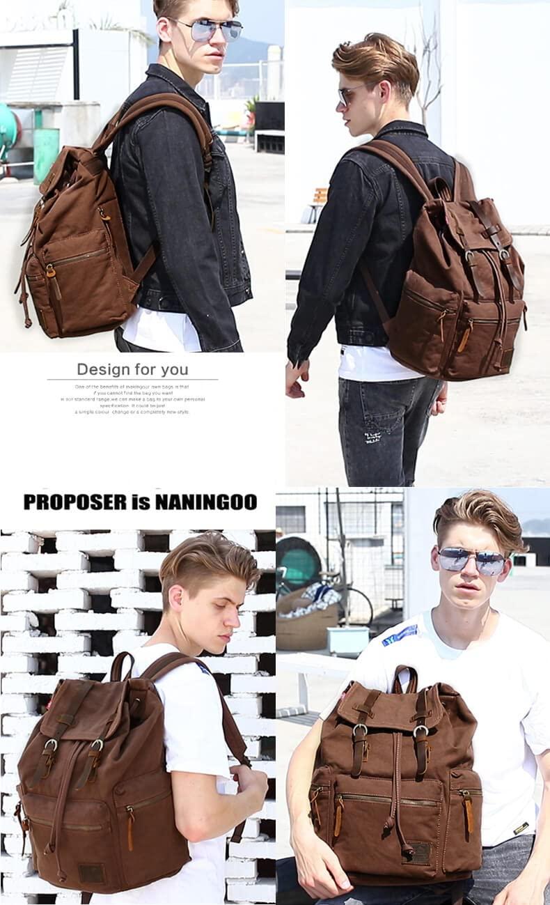 VanBasic Canvas Backpack Unisex Vintage Casual Rucksack 17 inch Laptop Daypacks Schoolbag College Bookbag Hiking Camping Travel Bag Black