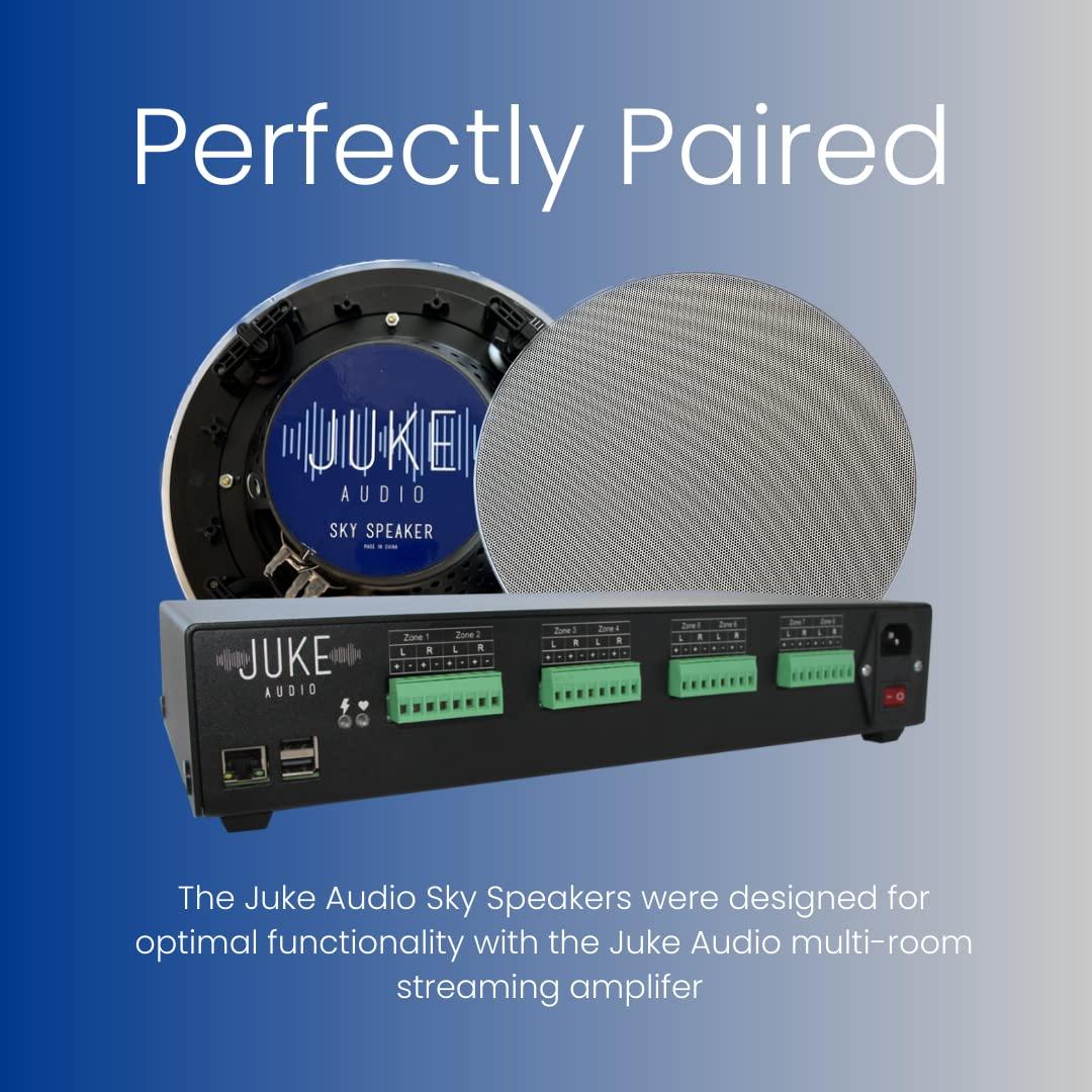 JUKE AUDIO JUKE AUDIO Sky Speaker | Pair of 8" in-Ceiling Speakers | 2-Way Sound Coverage with Woofer & Pivoting Tweeter | Flush Mount Design | Multi-Room Audio System