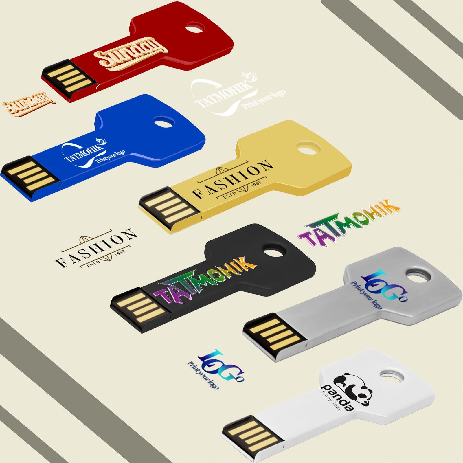 TATMOHIK Custom USB Flash Drive 16GB 200 Pack Customized USB Thumb Drive, Customizable USB Drive Logo Print Key Shape, Branding with TATMOHIK Personalized USB Stick, 200pcs Multiple Colors