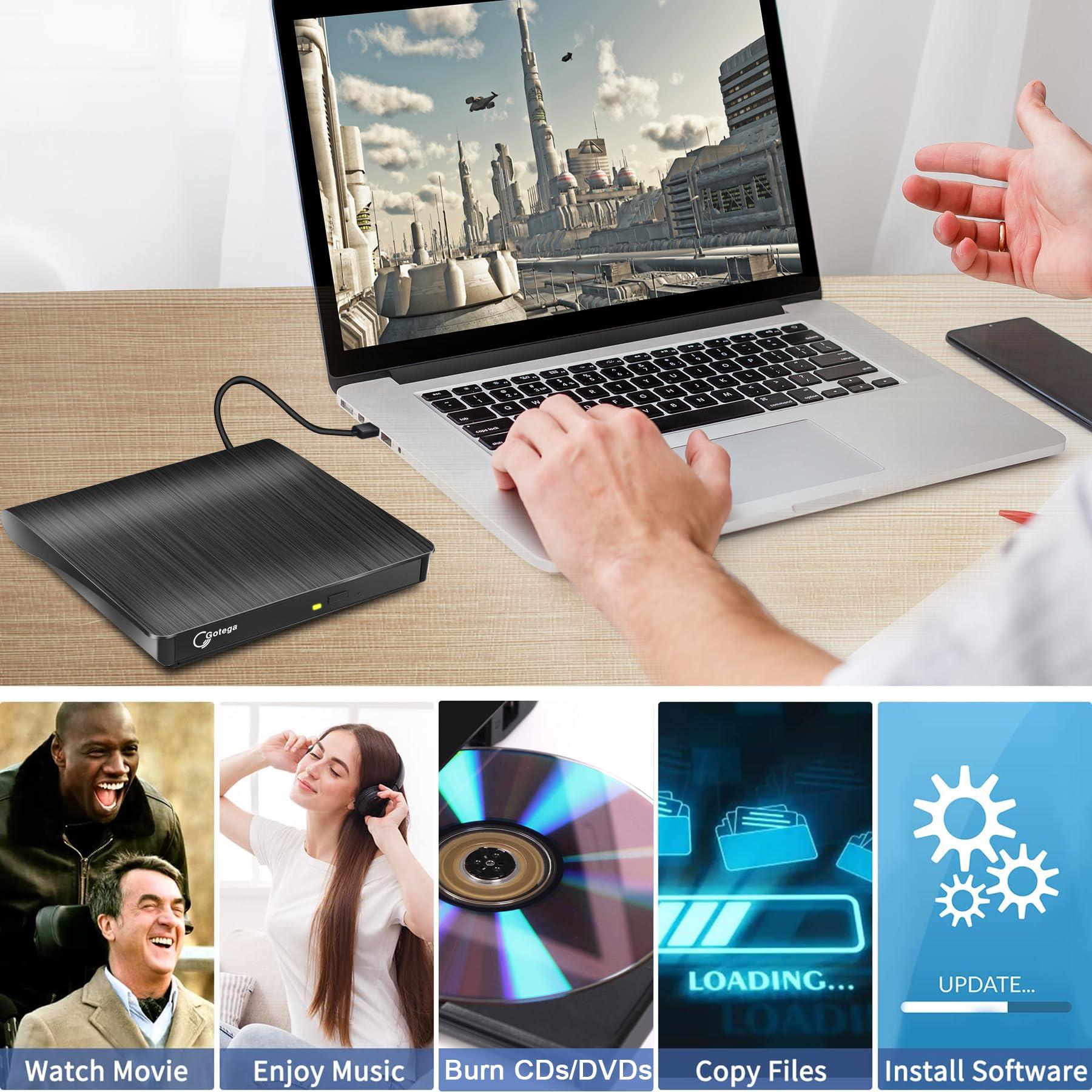 Gotega Gotega External DVD Drive, USB 3.0 Portable +/-RW , DVD Player for CD ROM Burner Compatible with Laptop Desktop PC Windows Linux OS Apple Mac Black