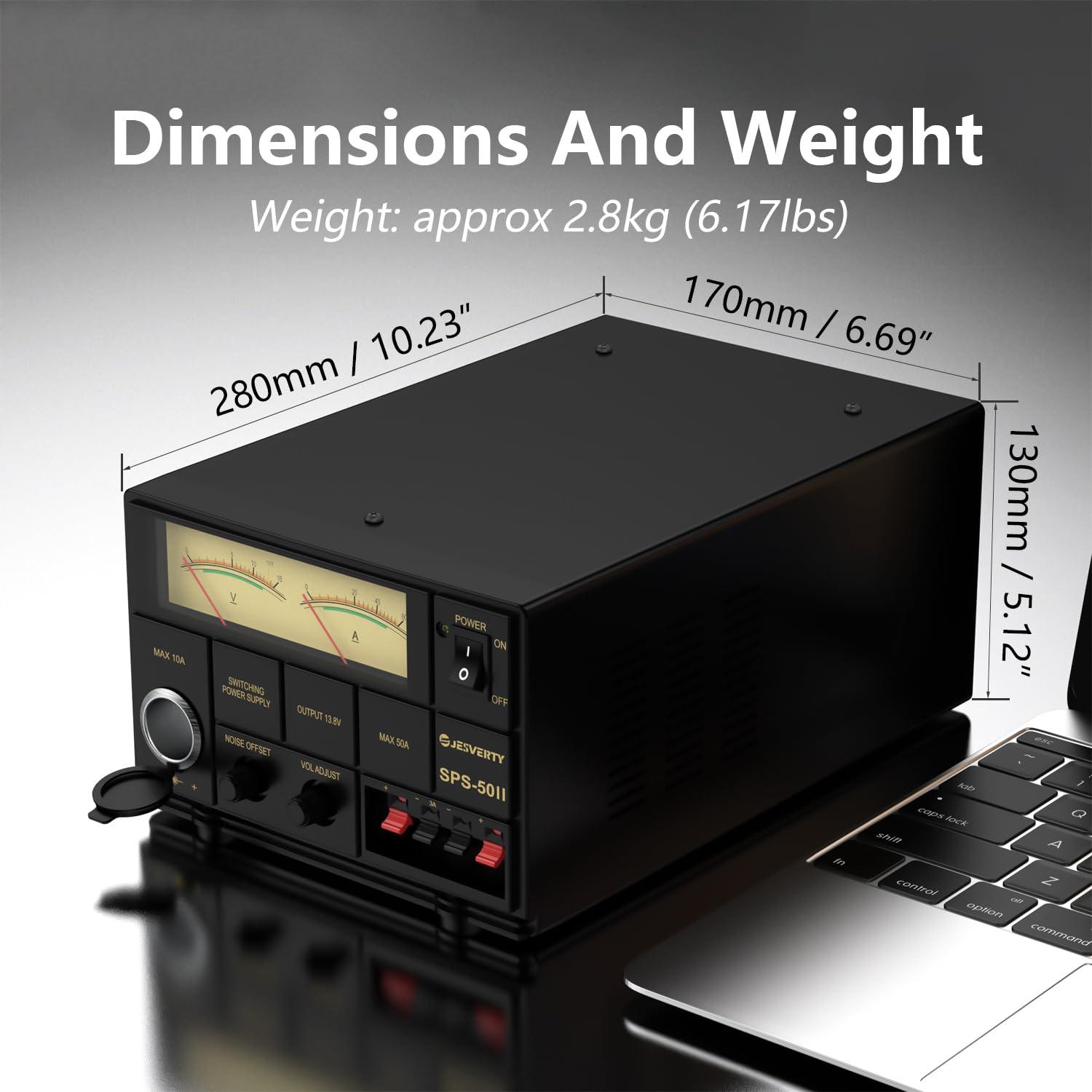 Jesverty Universal Compact Bench Power Supply- 50 Amp Regulated Home Lab Benchtop AC-to-DC Converter 13.8 Volt/9-15Volt, Cooling Fan, Screw Type Terminals - Jesverty SPS-50II