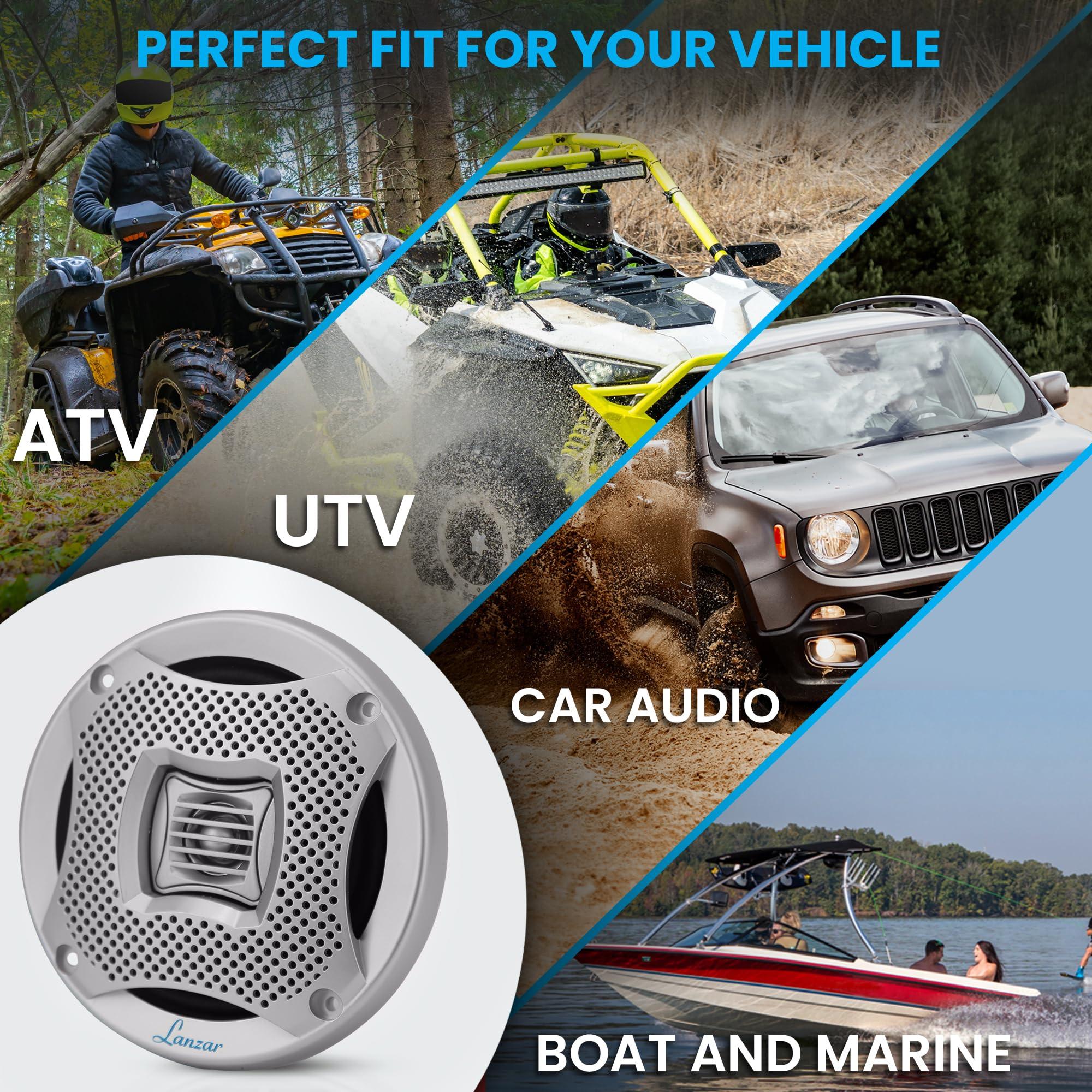 LANZAR LANZAR 6.25 Inch Marine Speakers - 2 Way Water Resistant Audio Stereo Sound System with 400 Watt Power, Attachable Grills and Resin Treatment for Indoor and Outdoor Use - 1 Pair - AQ6CXS (Silver)