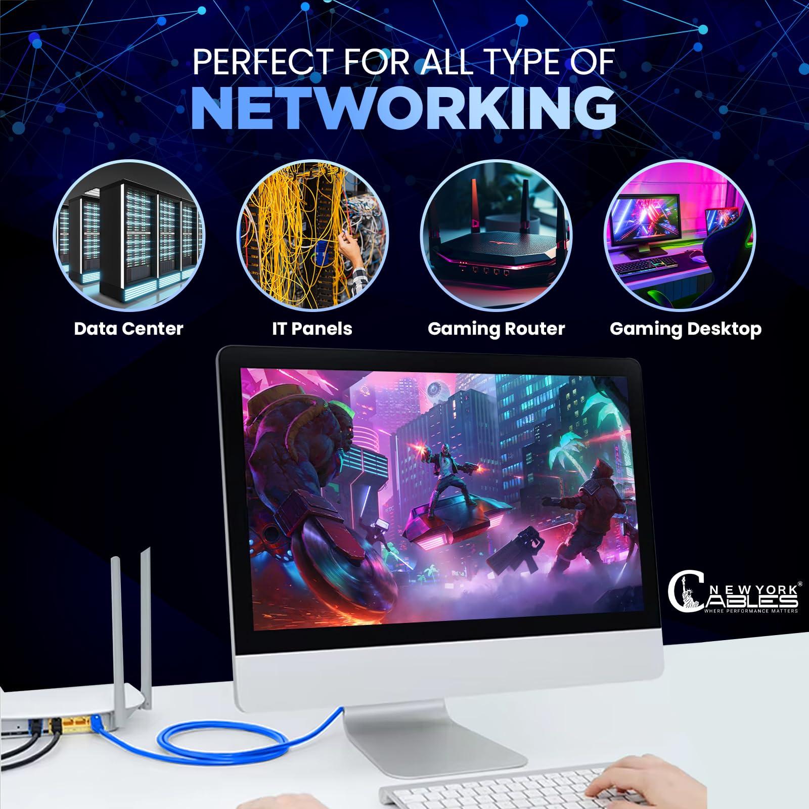 NewYork Cables NewYork Cables Cat6 Ethernet Patch Cable 10ft (10 Pack), Snagless Cat6 Patch Cables for Data Centers, 10Gbps, 550Mhz Ethernet Cord, Bare Copper Network Patch Cables for Home and Enterprise -Blue