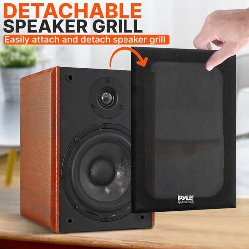 Pyle Pyle 6.5" Home Wooden Bookshelf Speakers, 240W Max Power, 1" Silk Dome Tweeter and Aluminum Voice Coils, Pair, Gold Plated 5 Way Binding Post, Rubber Surrounds, Beautiful Wood Grain Finish